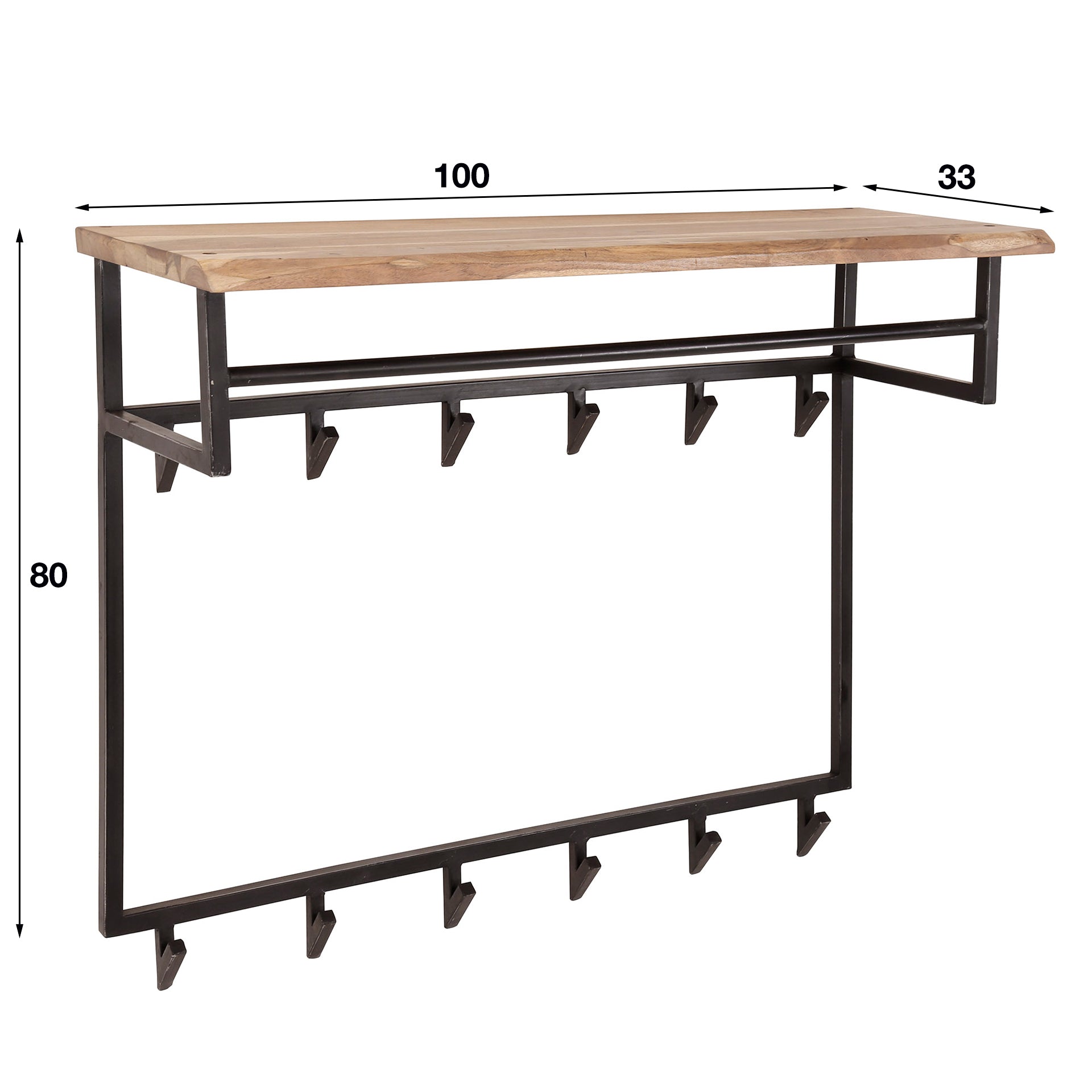 Kapstok Edge hoog roede en hoedenplank 12 haken / Massief acacia – afbeelding 5