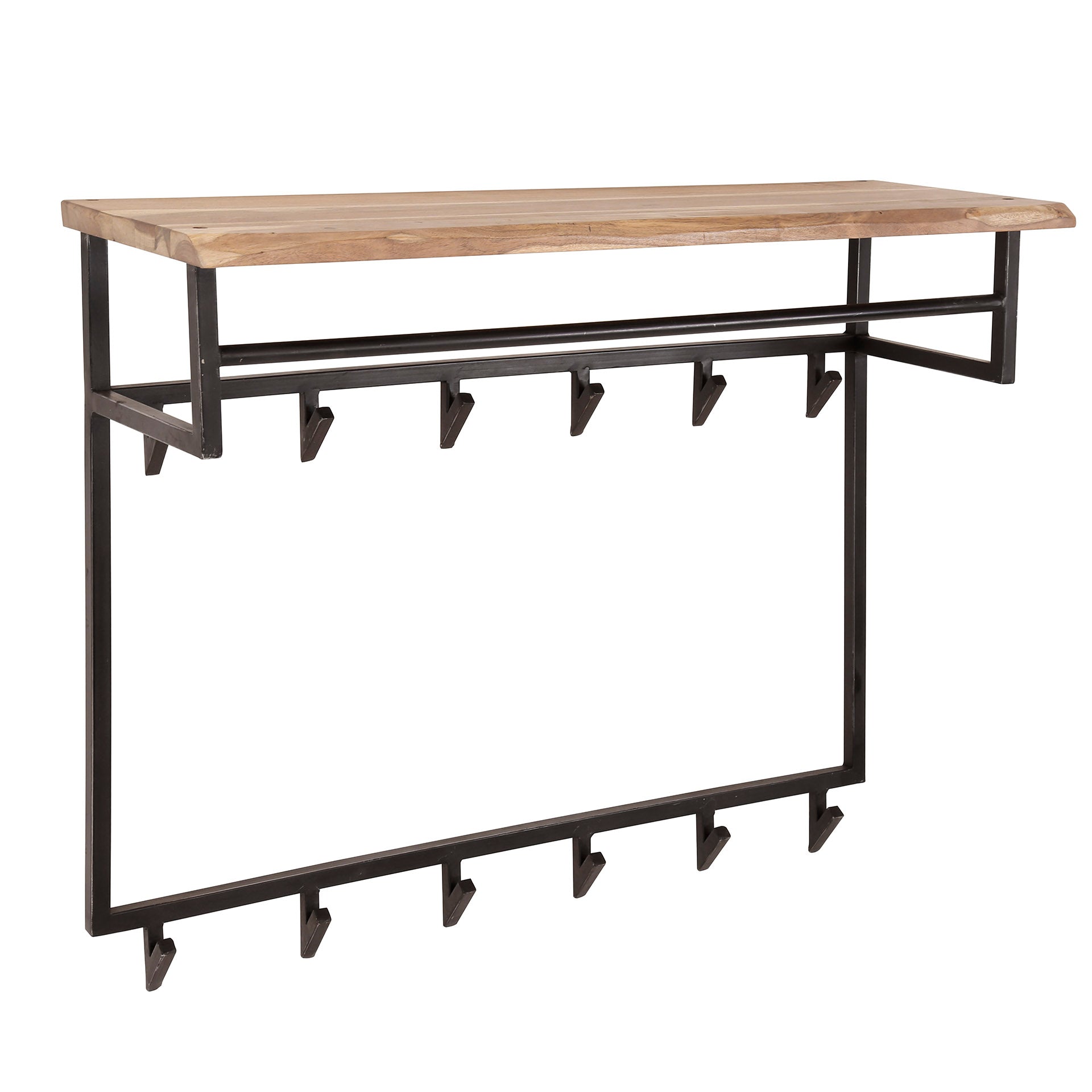 Kapstok Edge hoog roede en hoedenplank 12 haken / Massief acacia – afbeelding 4