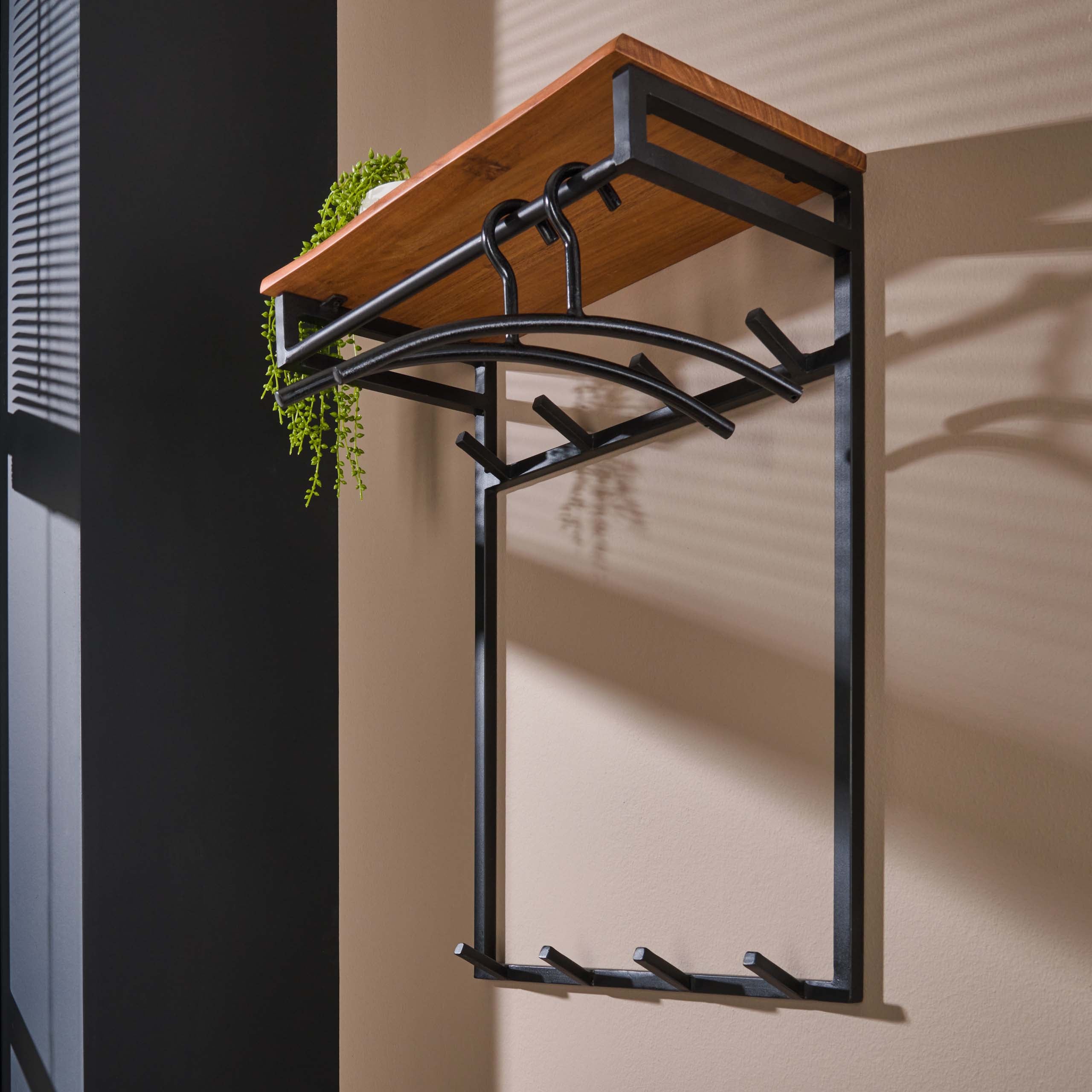 Kapstok Custom hoog roede en hoedenplank 2x4 haken / Massief acacia – afbeelding 3