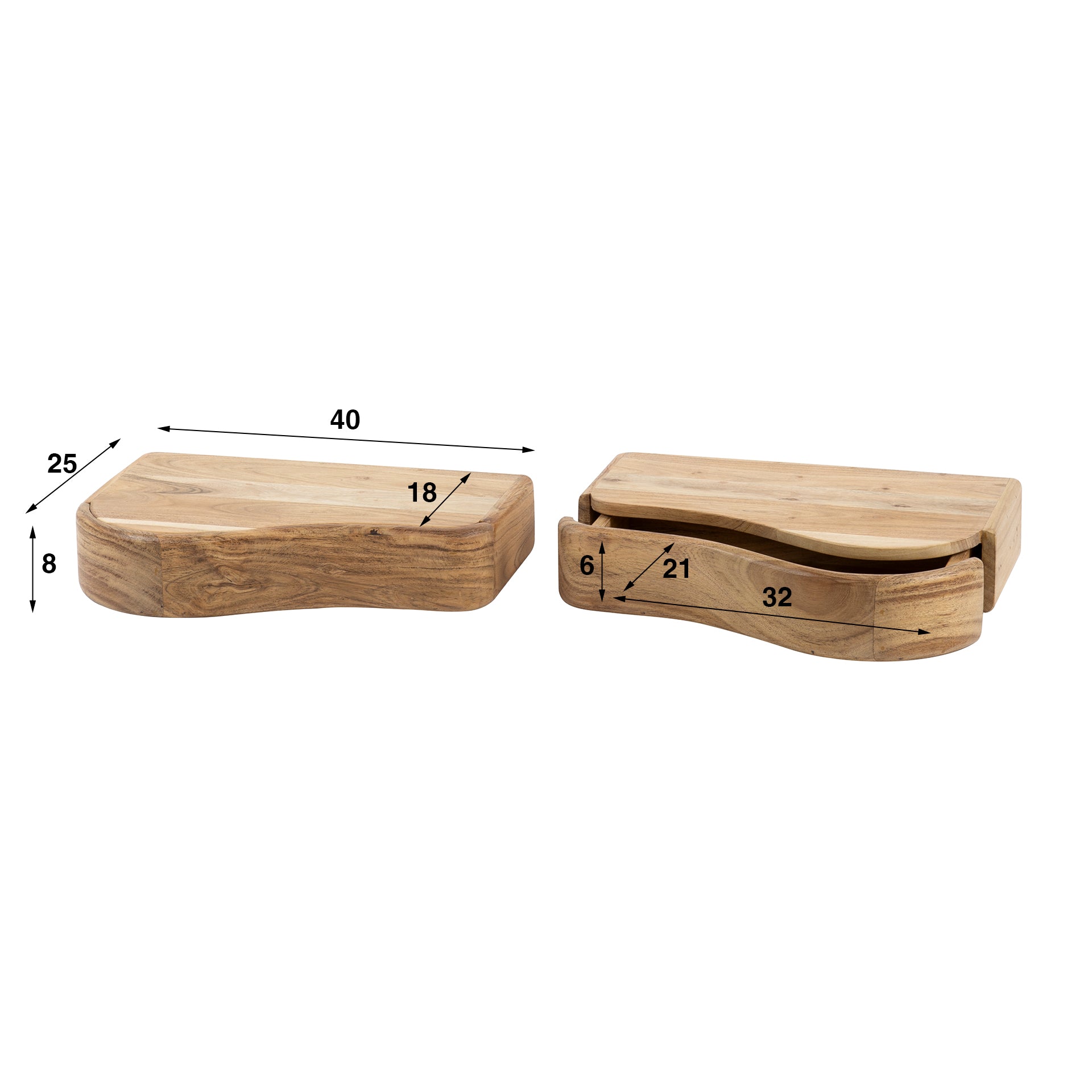 Nachtkastjes Organic set van 2 in linkse en rechtse uitvoering.  / Massief acacia – afbeelding 4