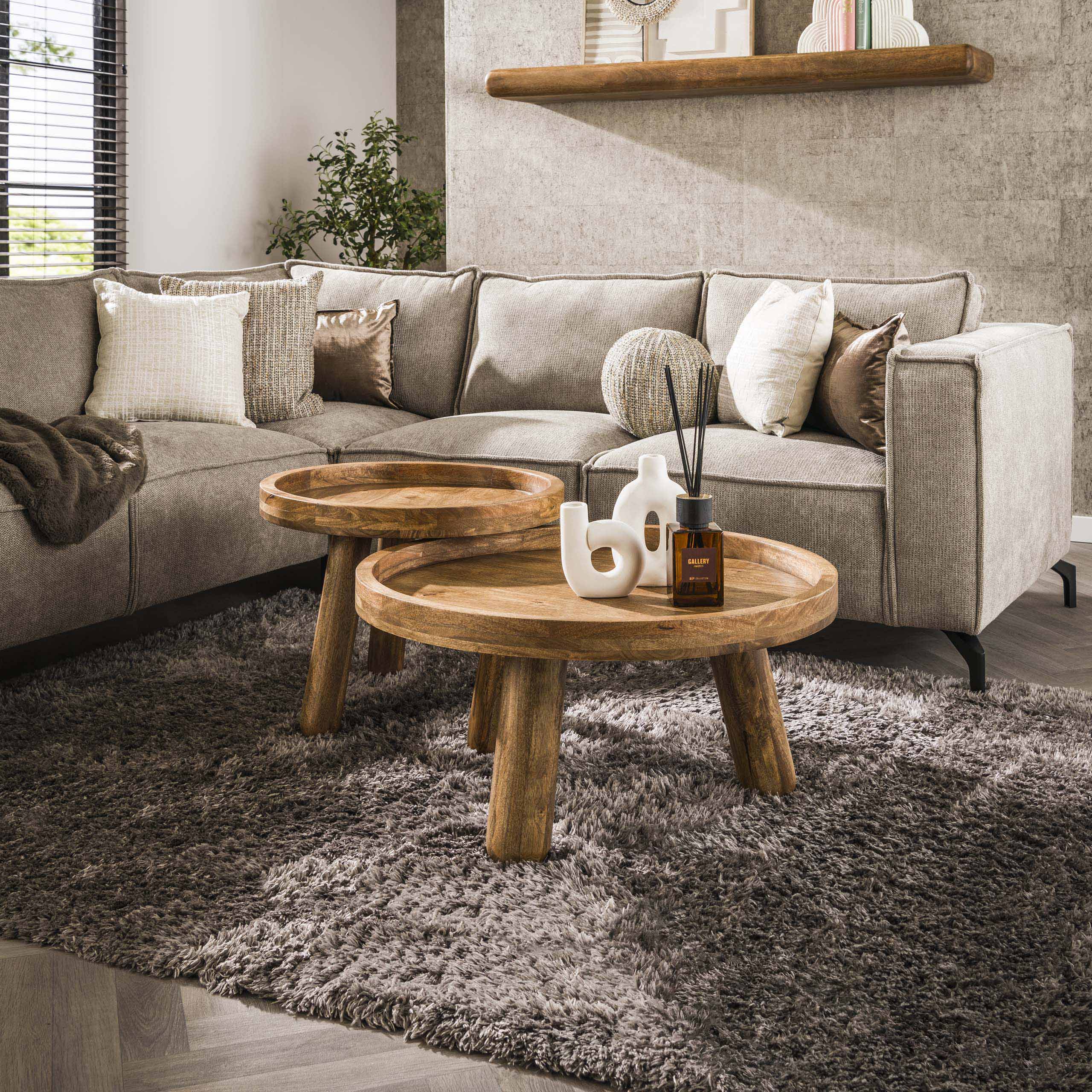 Salontafel Tripod set van 2 / Massief mango zand – afbeelding 1