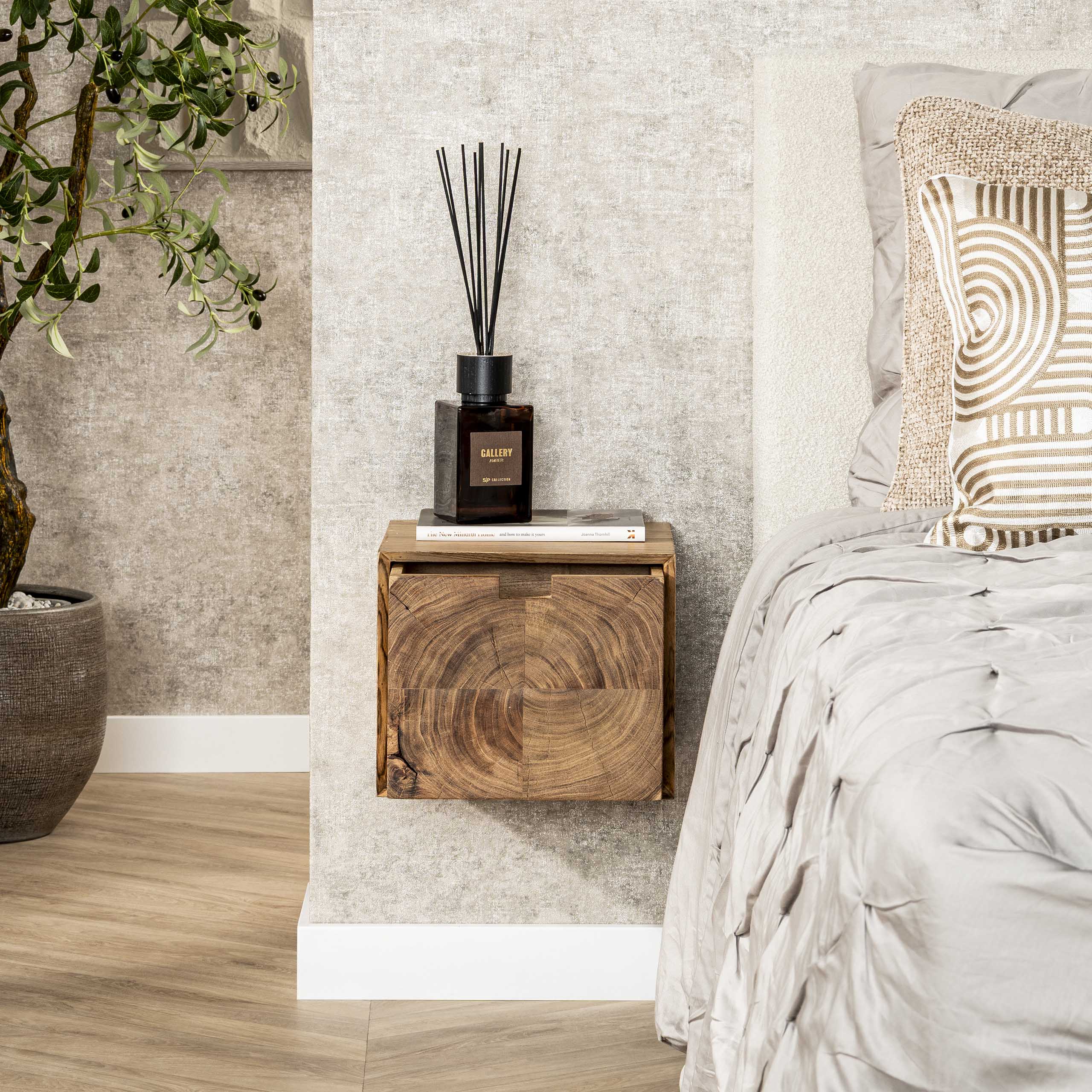 Nachtkastje Block zwevend 1 lade / Massief acacia – afbeelding 2