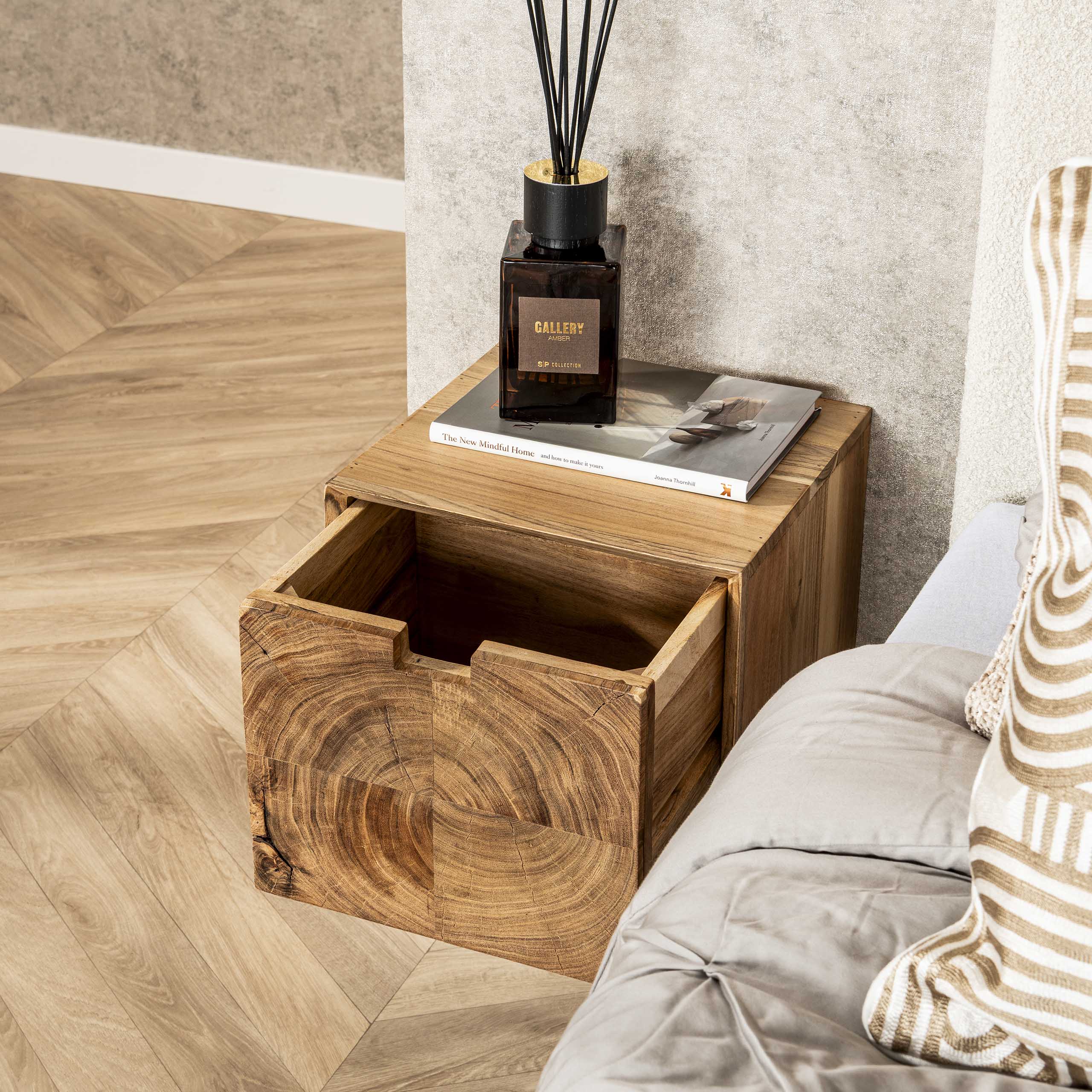 Nachtkastje Block zwevend 1 lade / Massief acacia – afbeelding 3