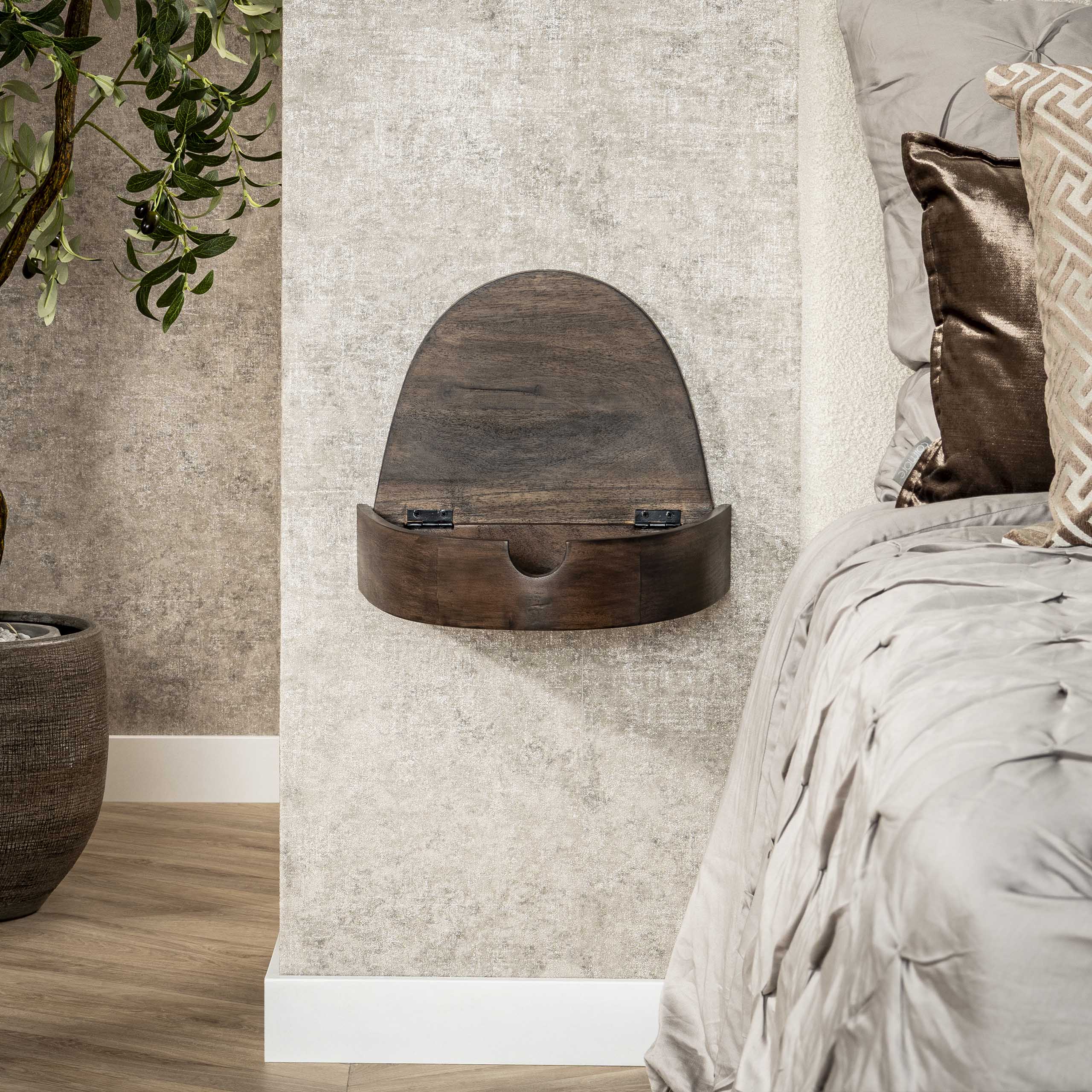 Nachtkastje Cove zwevend 1 lade verpakt per 2 / Massief acacia glaze brown – afbeelding 2