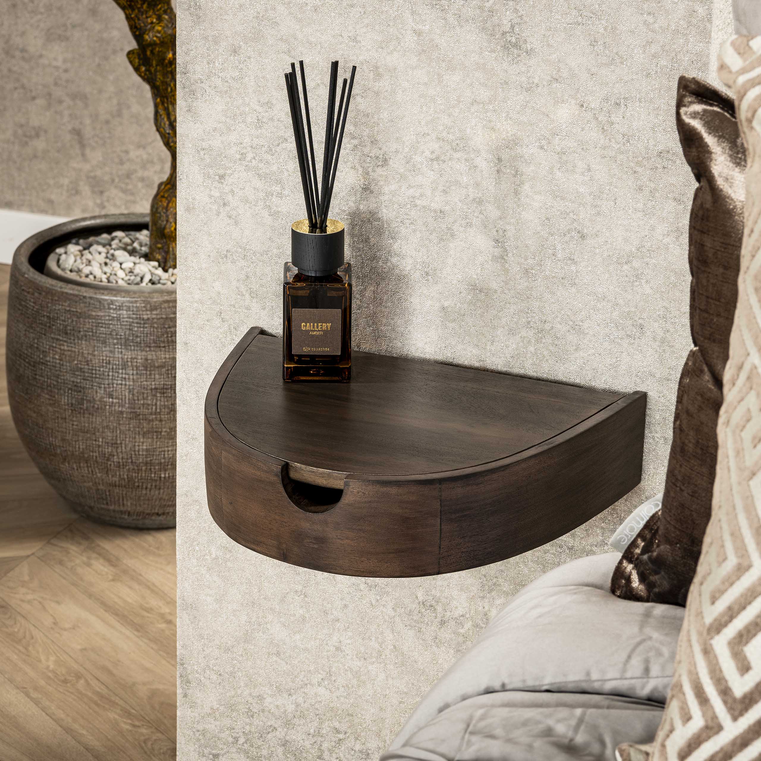 Nachtkastje Cove zwevend 1 lade verpakt per 2 / Massief acacia glaze brown – afbeelding 3