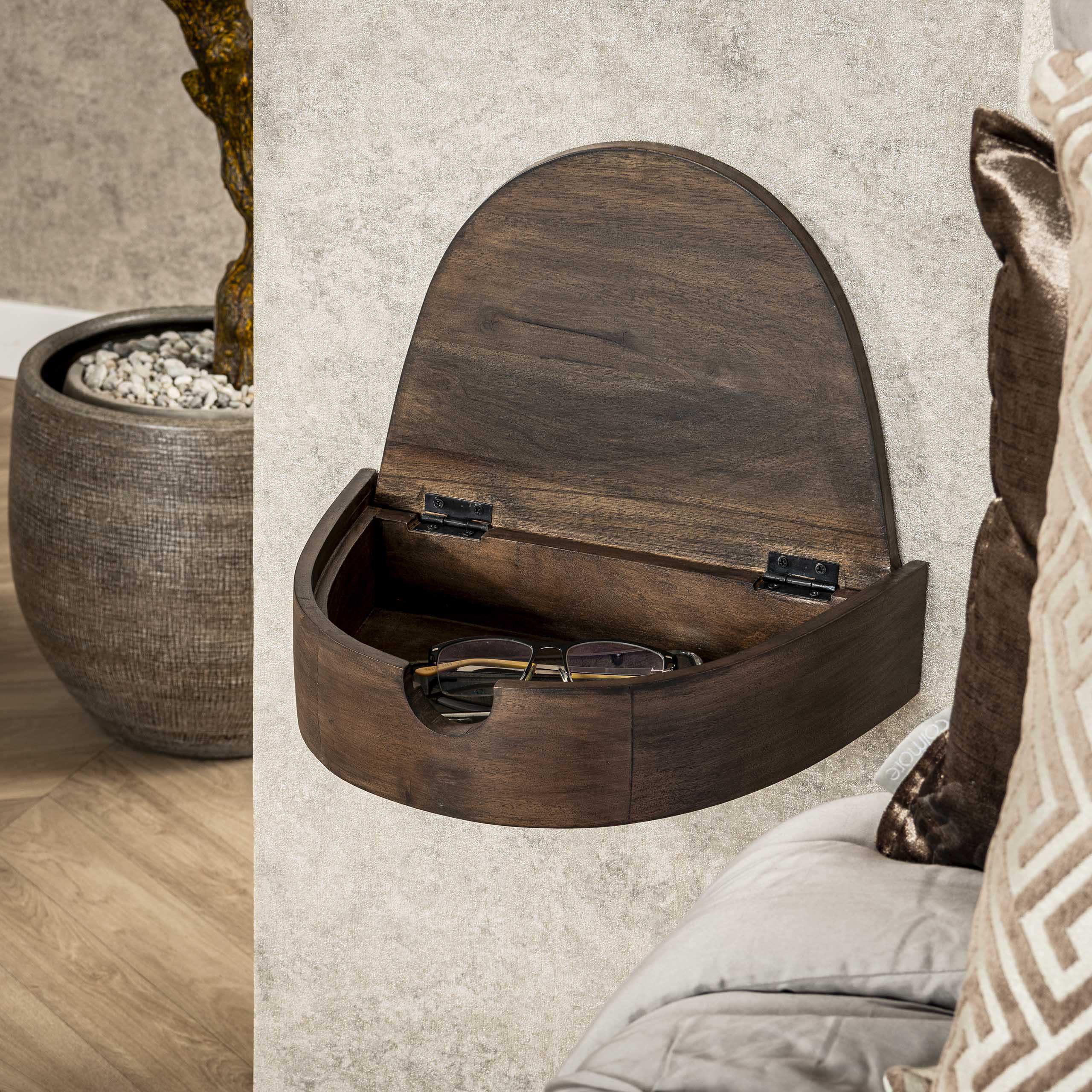 Nachtkastje Cove zwevend 1 lade verpakt per 2 / Massief acacia glaze brown – afbeelding 4