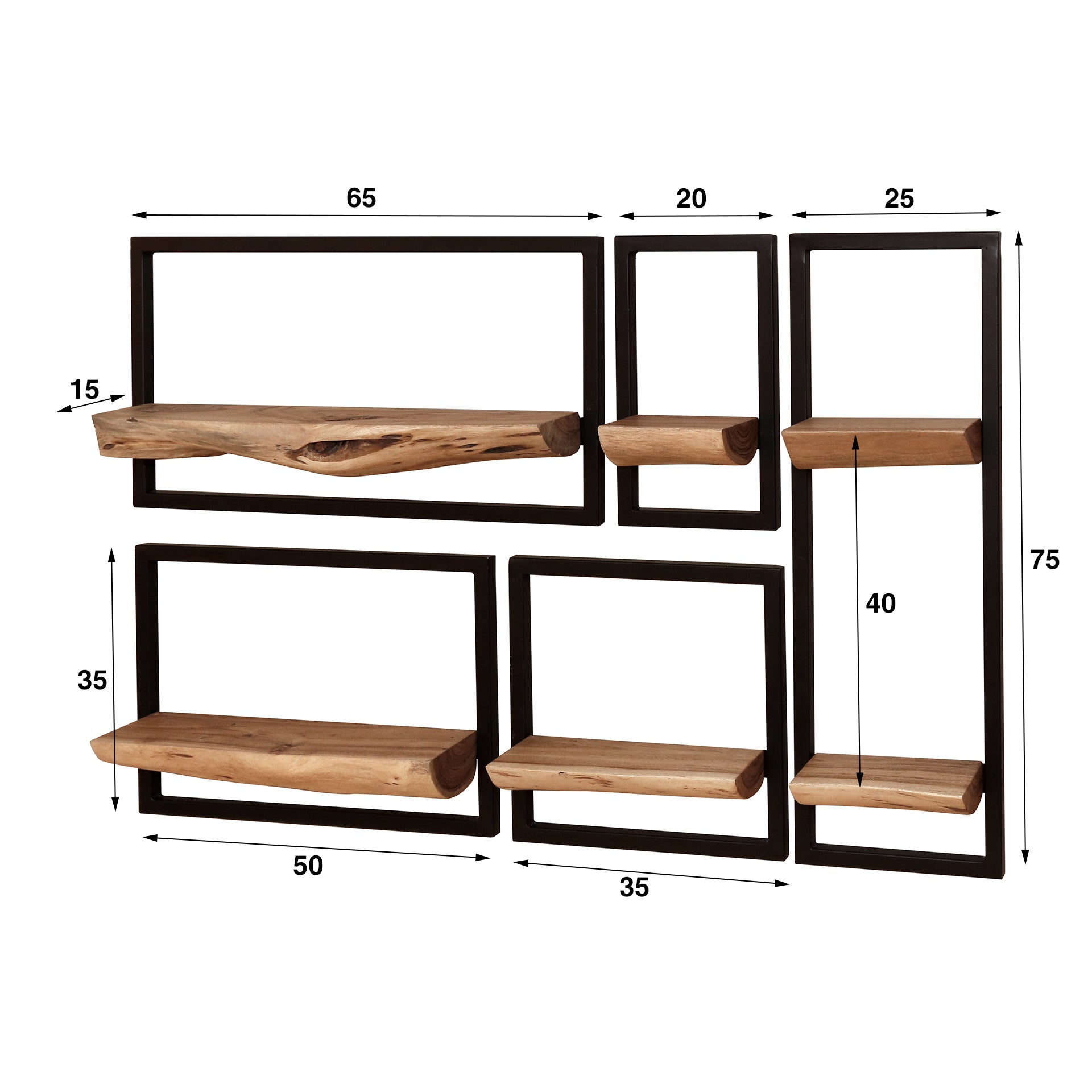 Wandschap Edge Frame set van 5 / Massief acacia – afbeelding 5