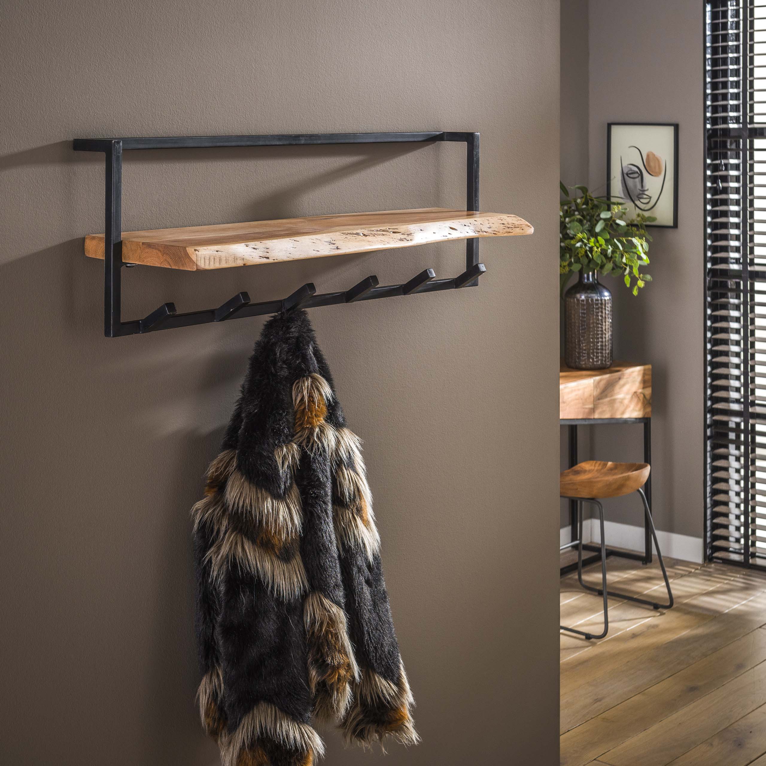 Kapstok Air Solid hoedenplank 6 haken / Massief acacia – afbeelding 1