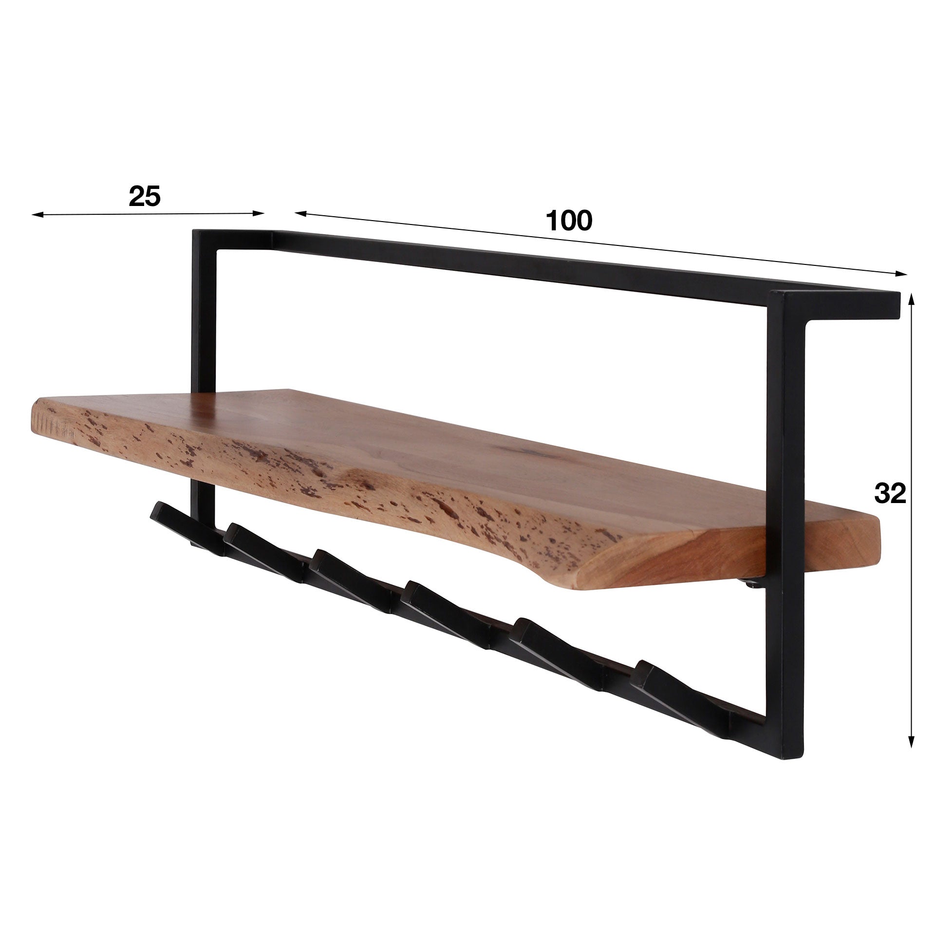Kapstok Air Solid hoedenplank 6 haken / Massief acacia – afbeelding 5