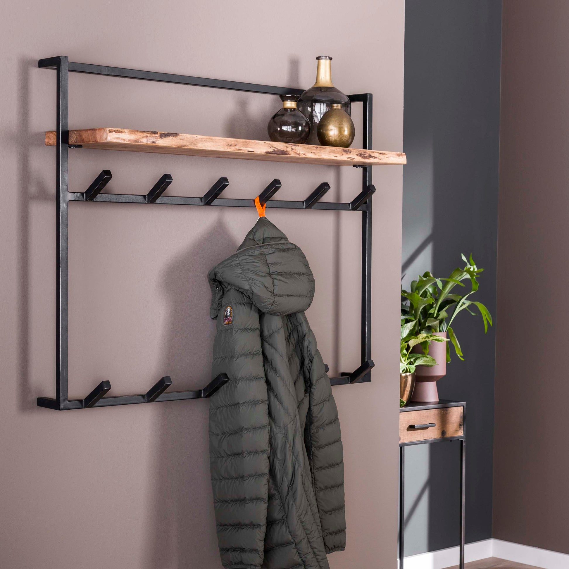 Kapstok Air Solid hoog hoedenplank 2x6 haken / Massief acacia – afbeelding 1