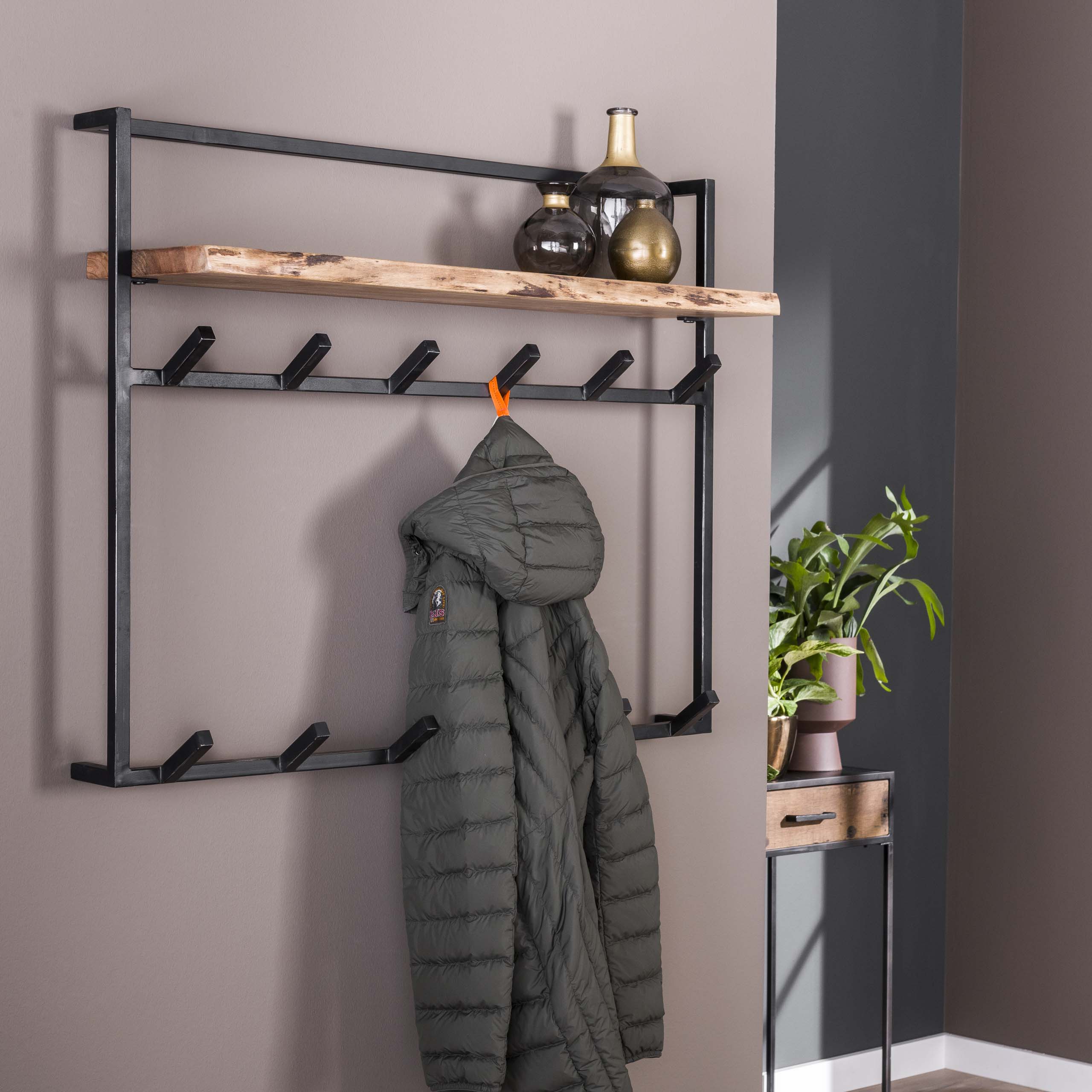 Kapstok Air Solid hoog hoedenplank 2x6 haken / Massief acacia – afbeelding 1
