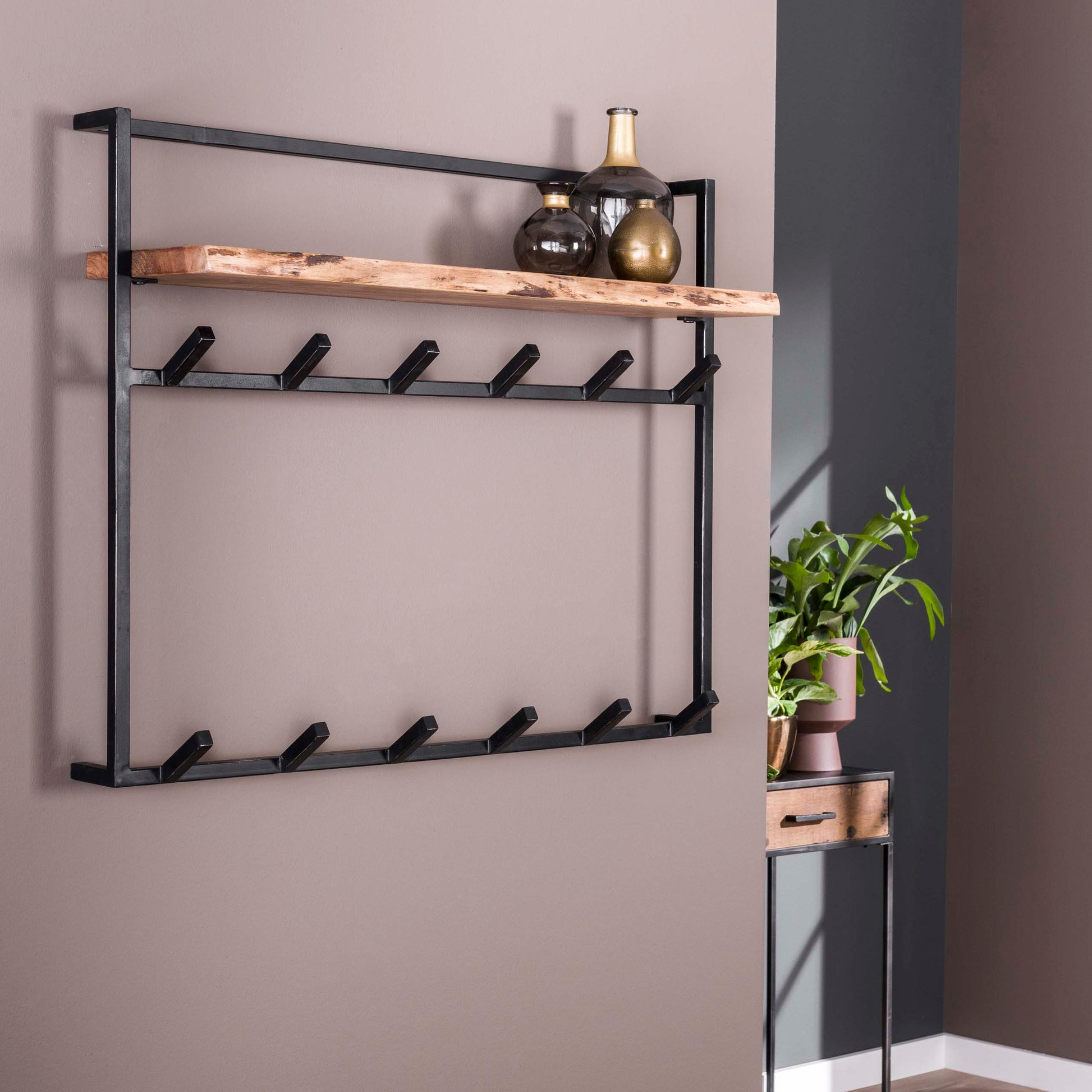 Kapstok Air Solid hoog hoedenplank 2x6 haken / Massief acacia – afbeelding 2