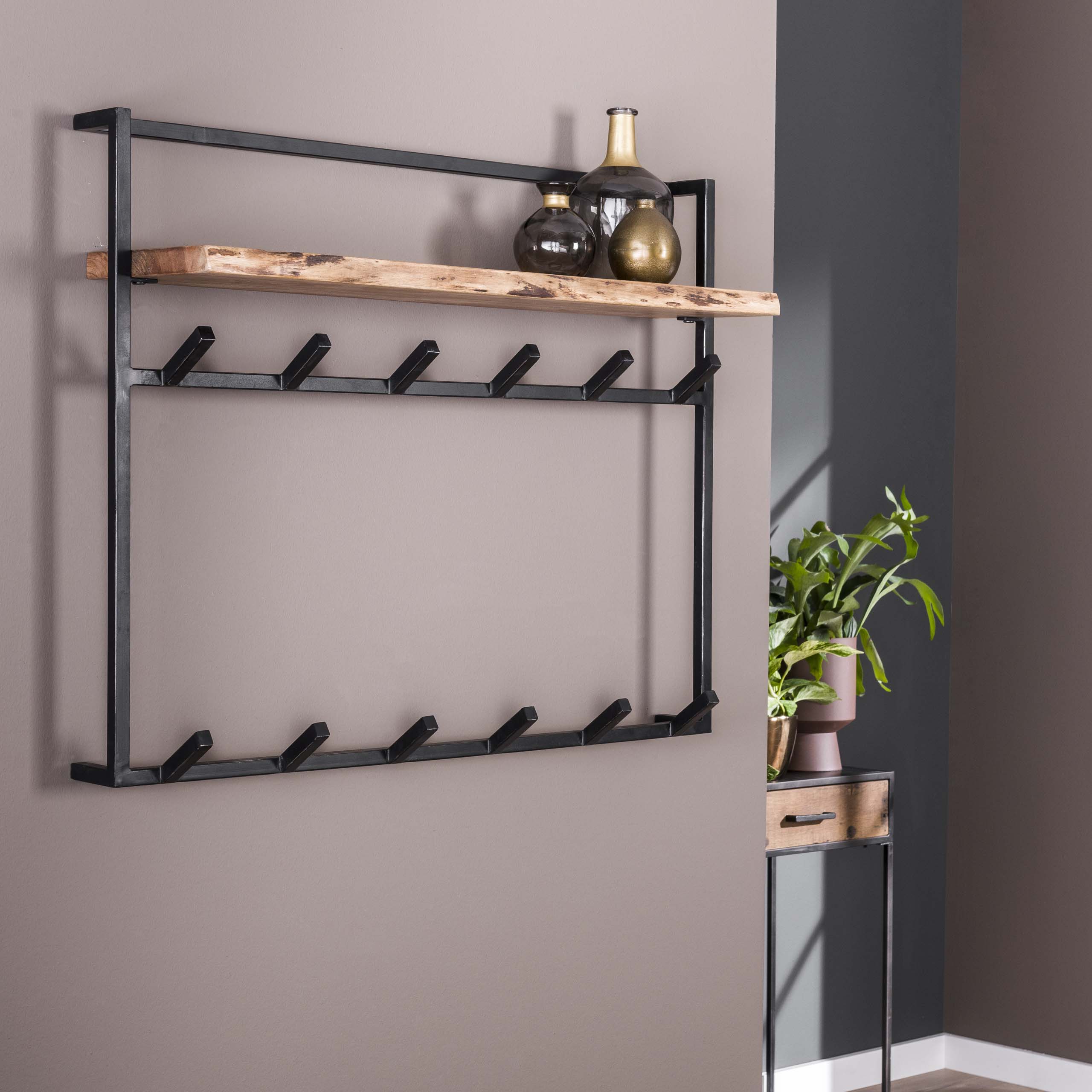 Kapstok Air Solid hoog hoedenplank 2x6 haken / Massief acacia – afbeelding 2