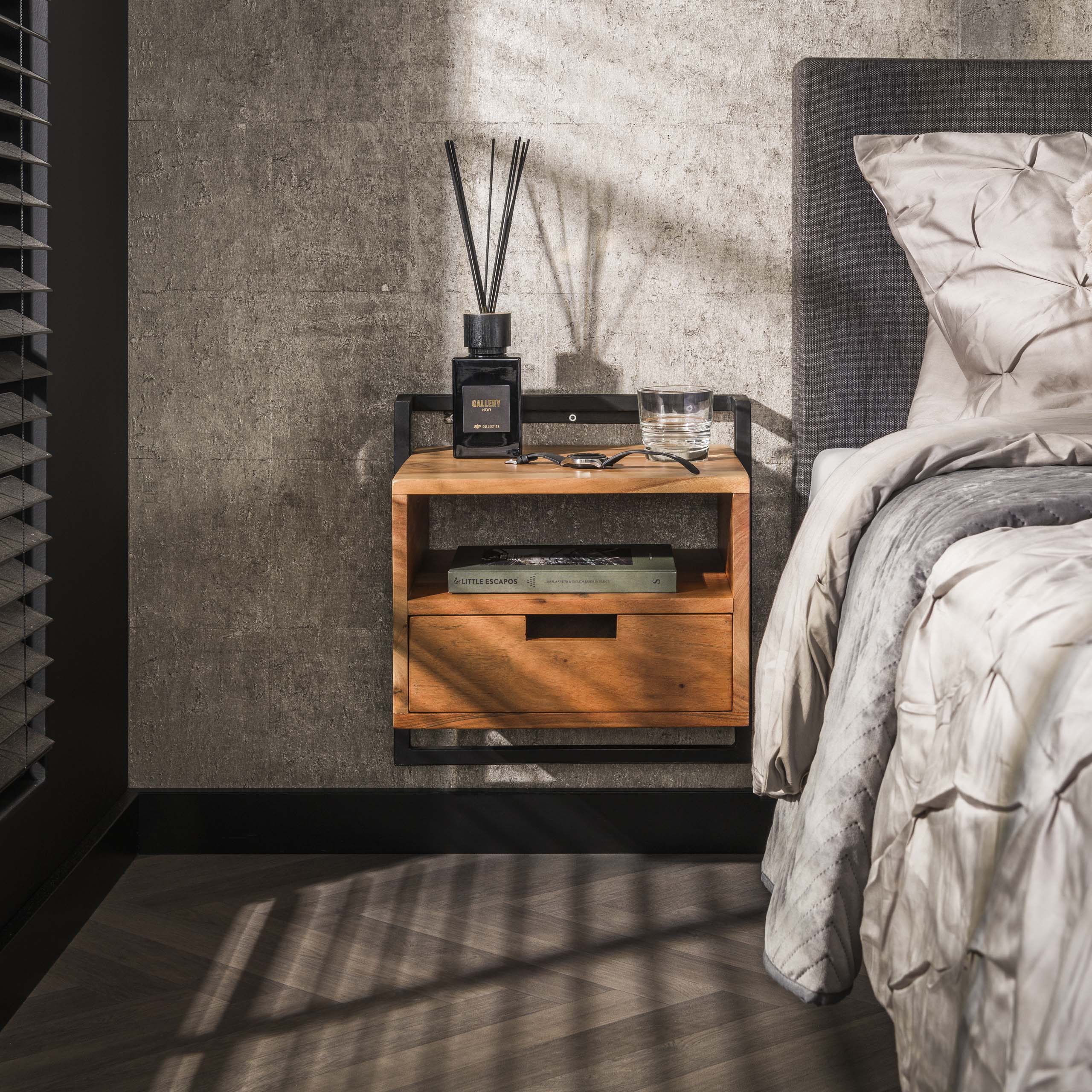 Nachtkastje Air Solid open vak 1 lade / Massief acacia – afbeelding 1