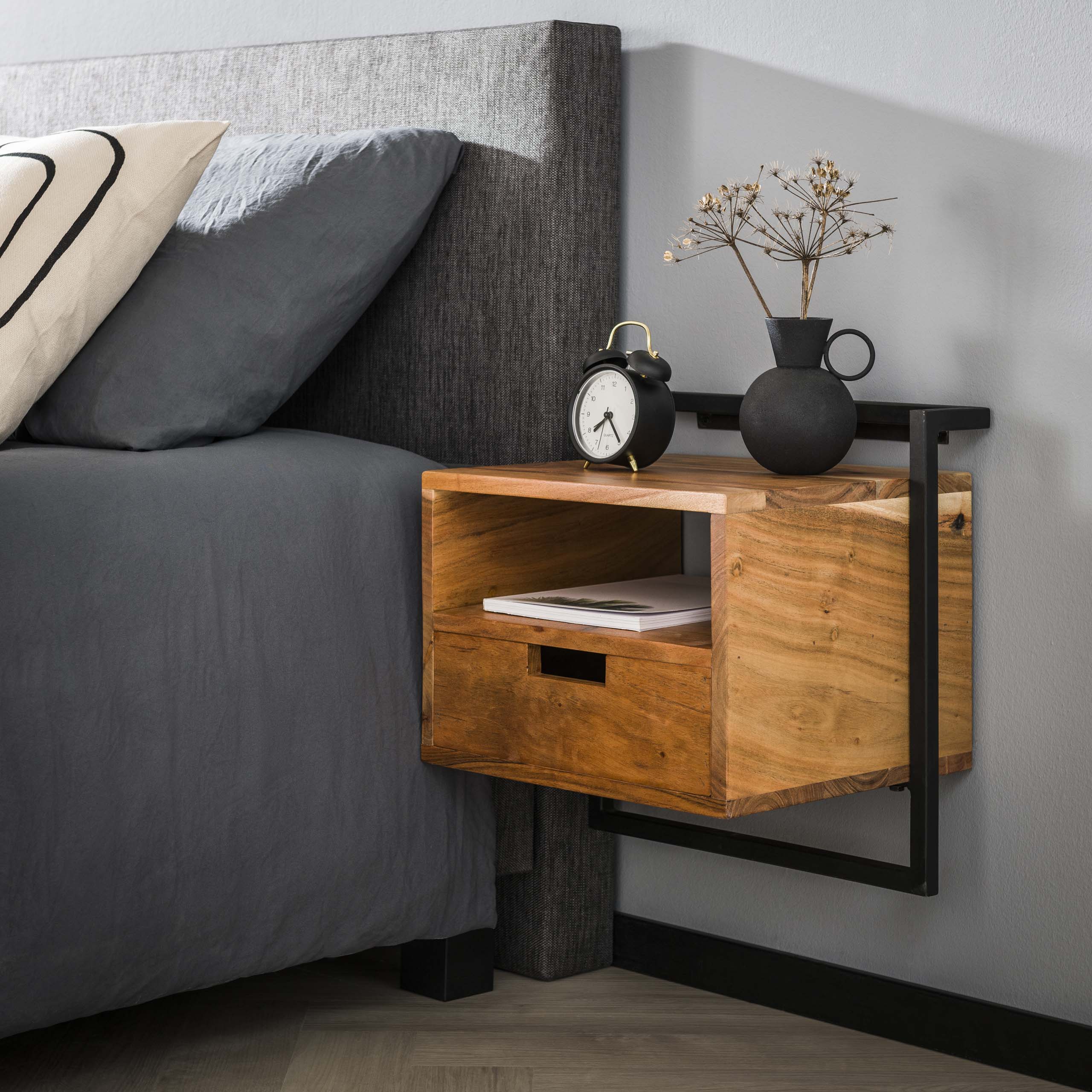 Nachtkastje Air Solid open vak 1 lade / Massief acacia – afbeelding 4