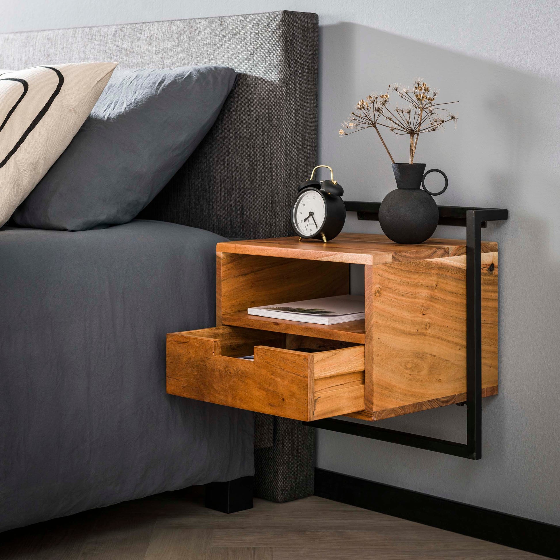 Nachtkastje Air Solid open vak 1 lade / Massief acacia – afbeelding 5