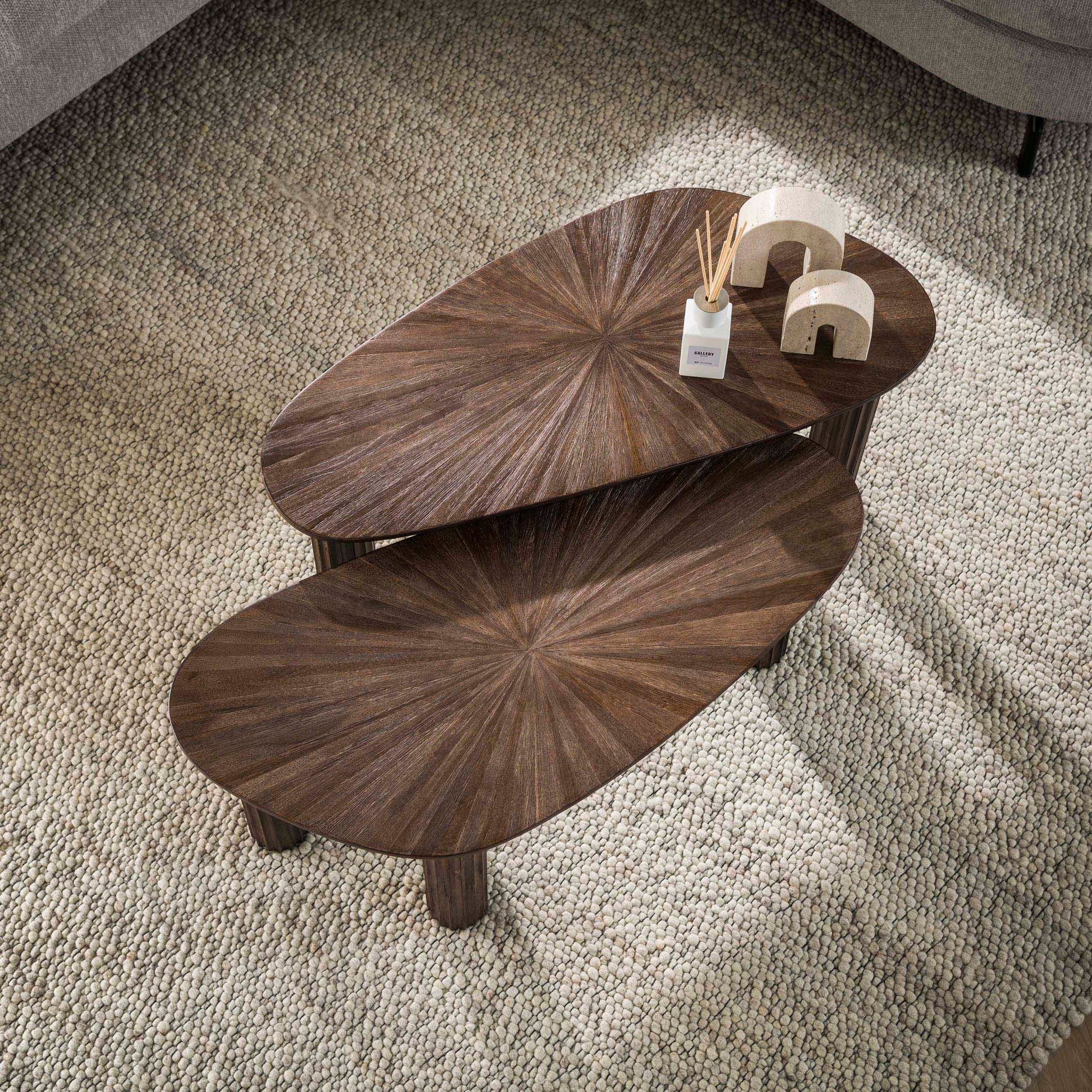 Salontafel Maya Teak organisch set van 2 / Massief teak espresso – afbeelding 1