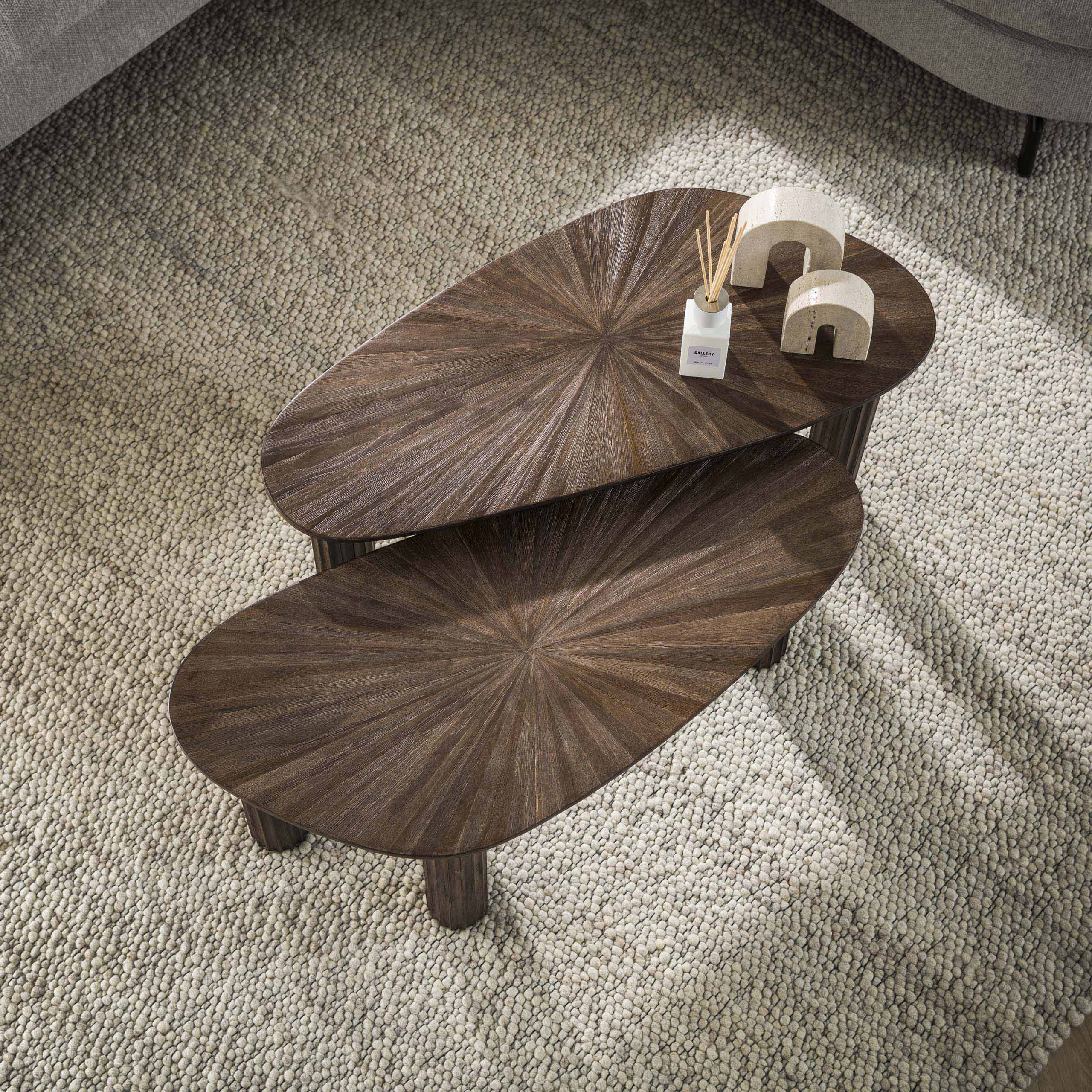 Salontafel Maya Teak organisch set van 2 / Massief teak espresso – afbeelding 1