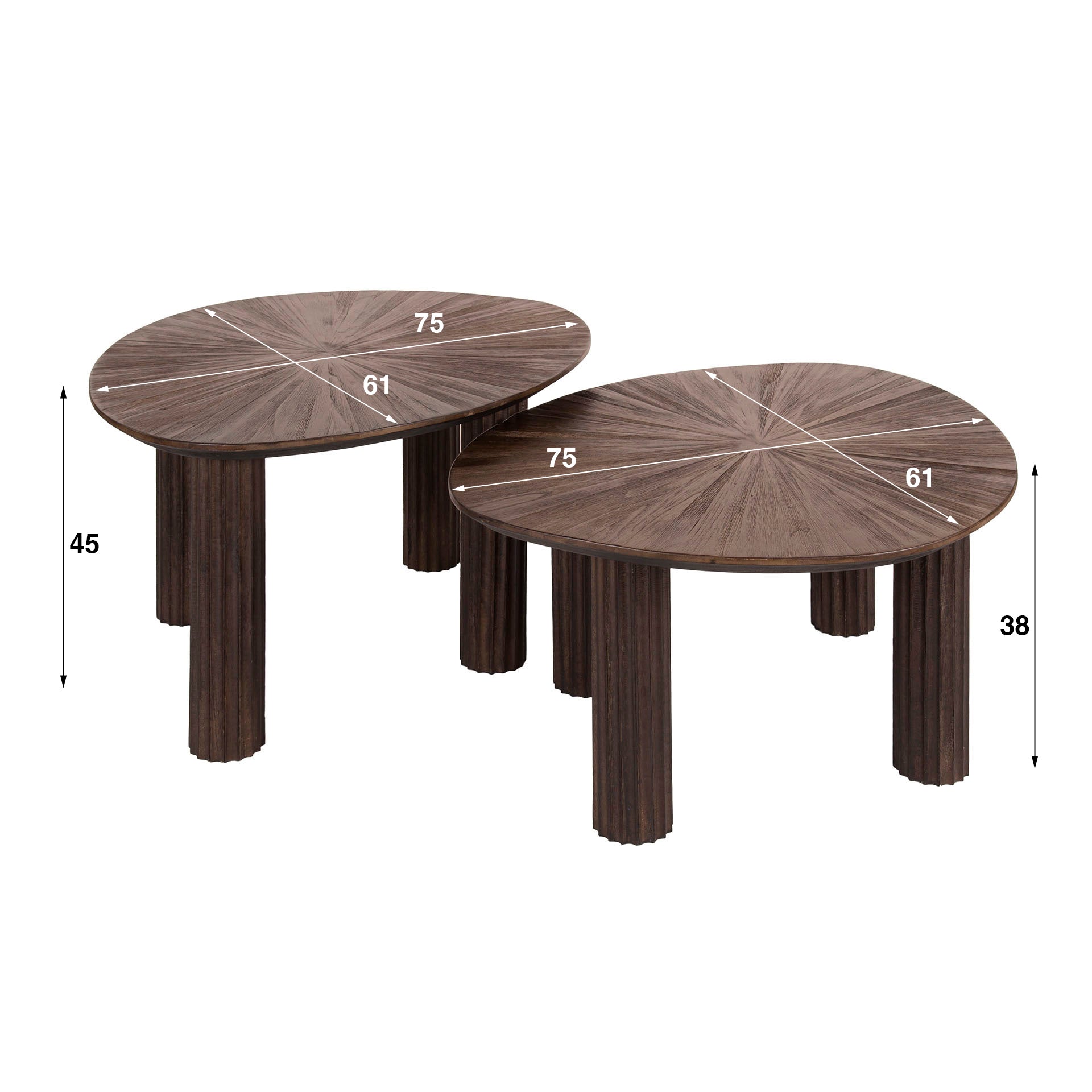 Salontafel Maya Teak driehoekig set van 2 / Massief teak espresso – afbeelding 5
