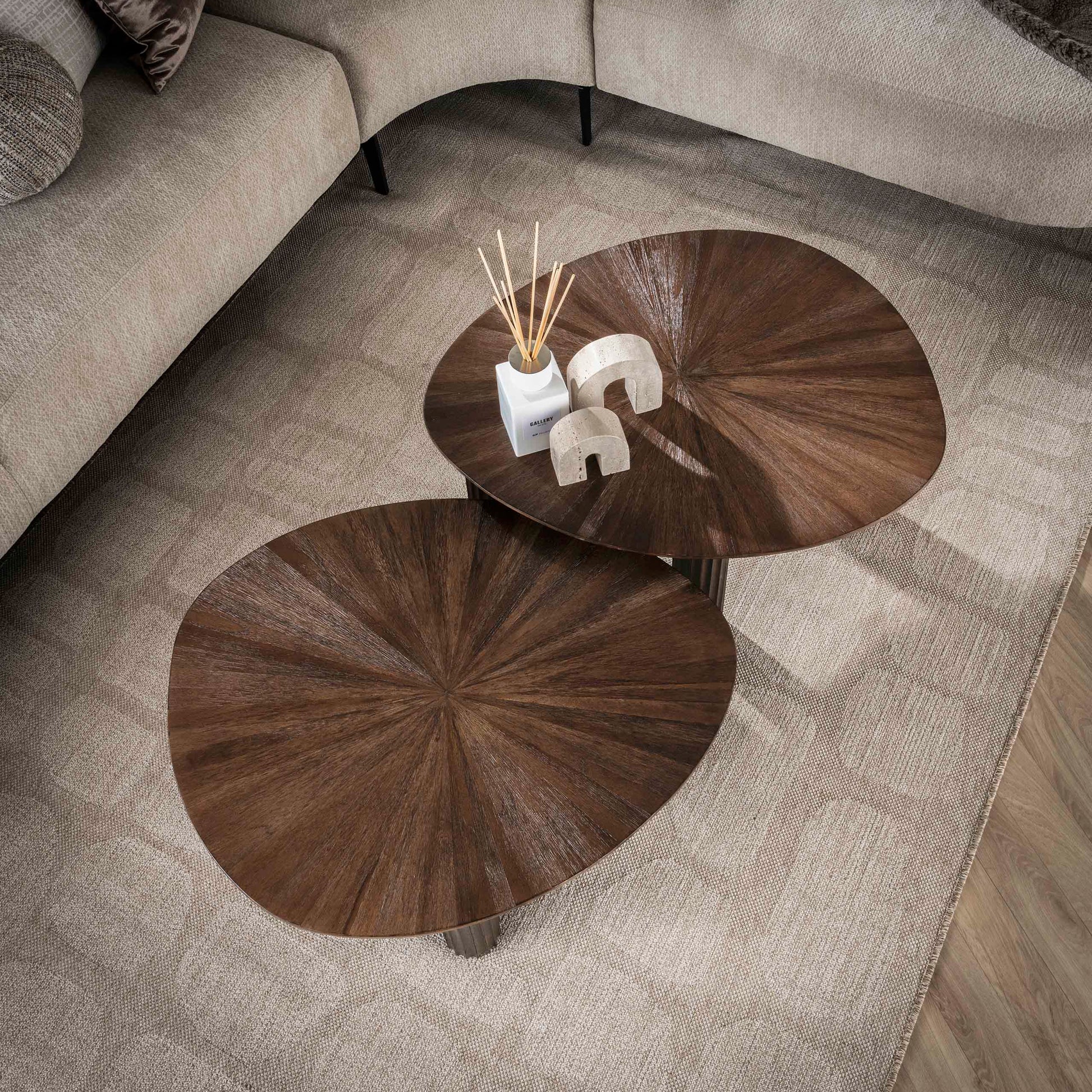 Salontafel Maya Teak driehoekig set van 2 / Massief teak espresso – afbeelding 2