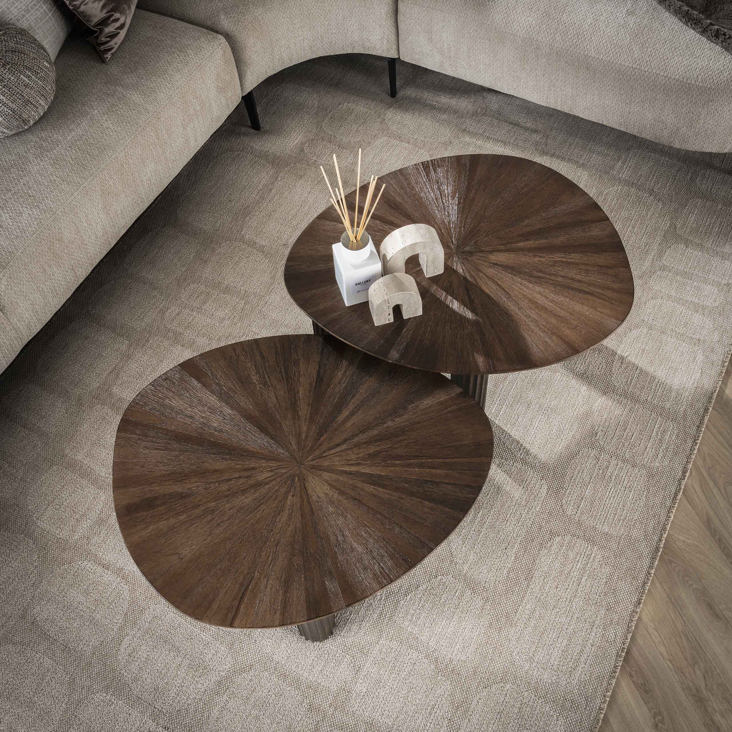 Salontafel Maya Teak driehoekig set van 2 / Massief teak espresso – afbeelding 2