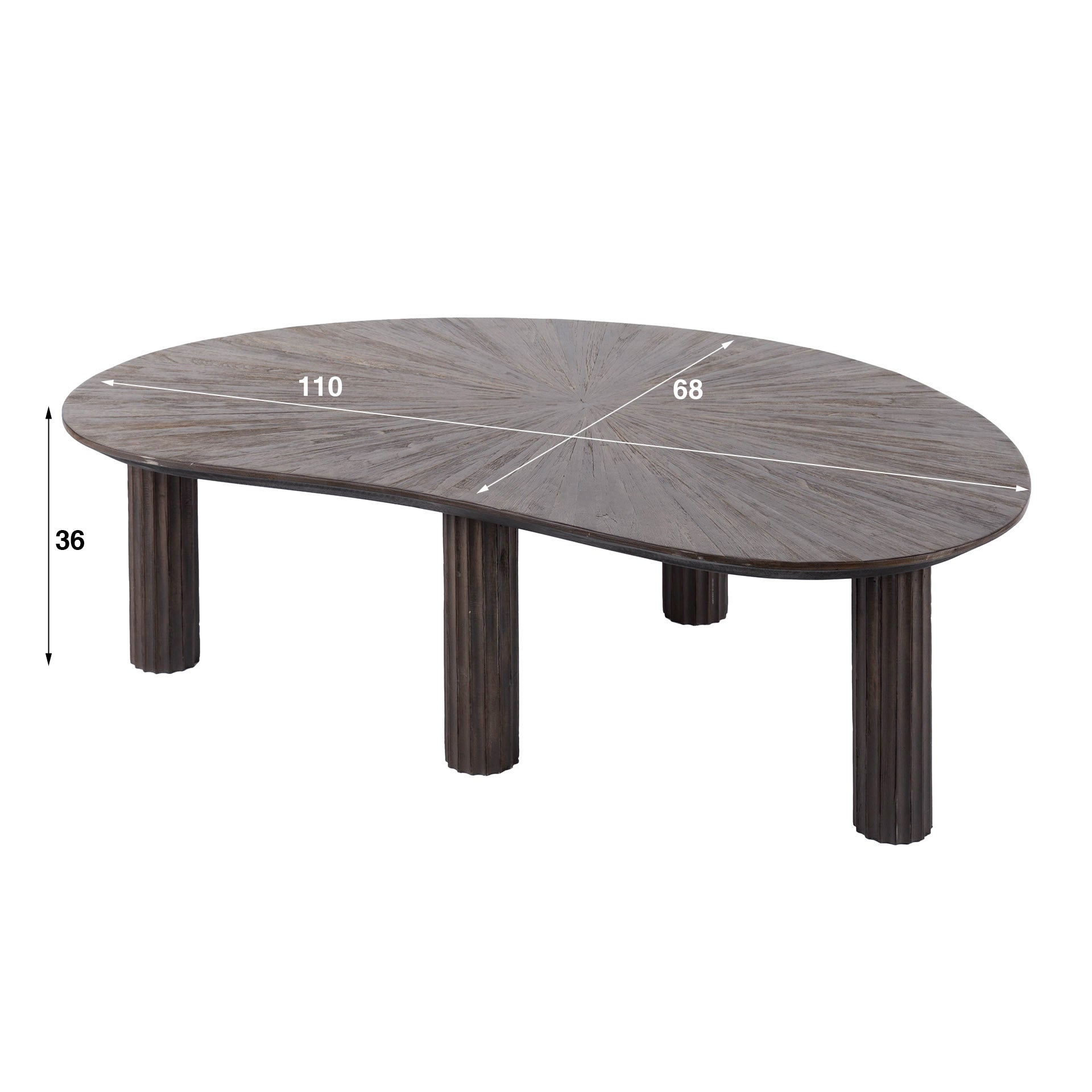 Salontafel Maya Teak niervormig 110cm / Massief teak espresso – afbeelding 5