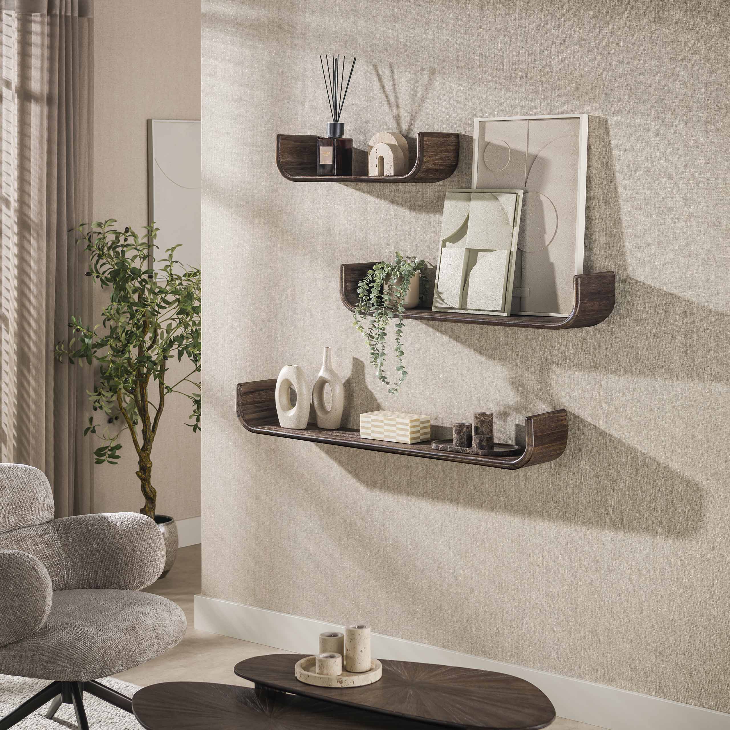Wandplank Maya Teak U-shape set van 3 / Massief teak espresso – afbeelding 1