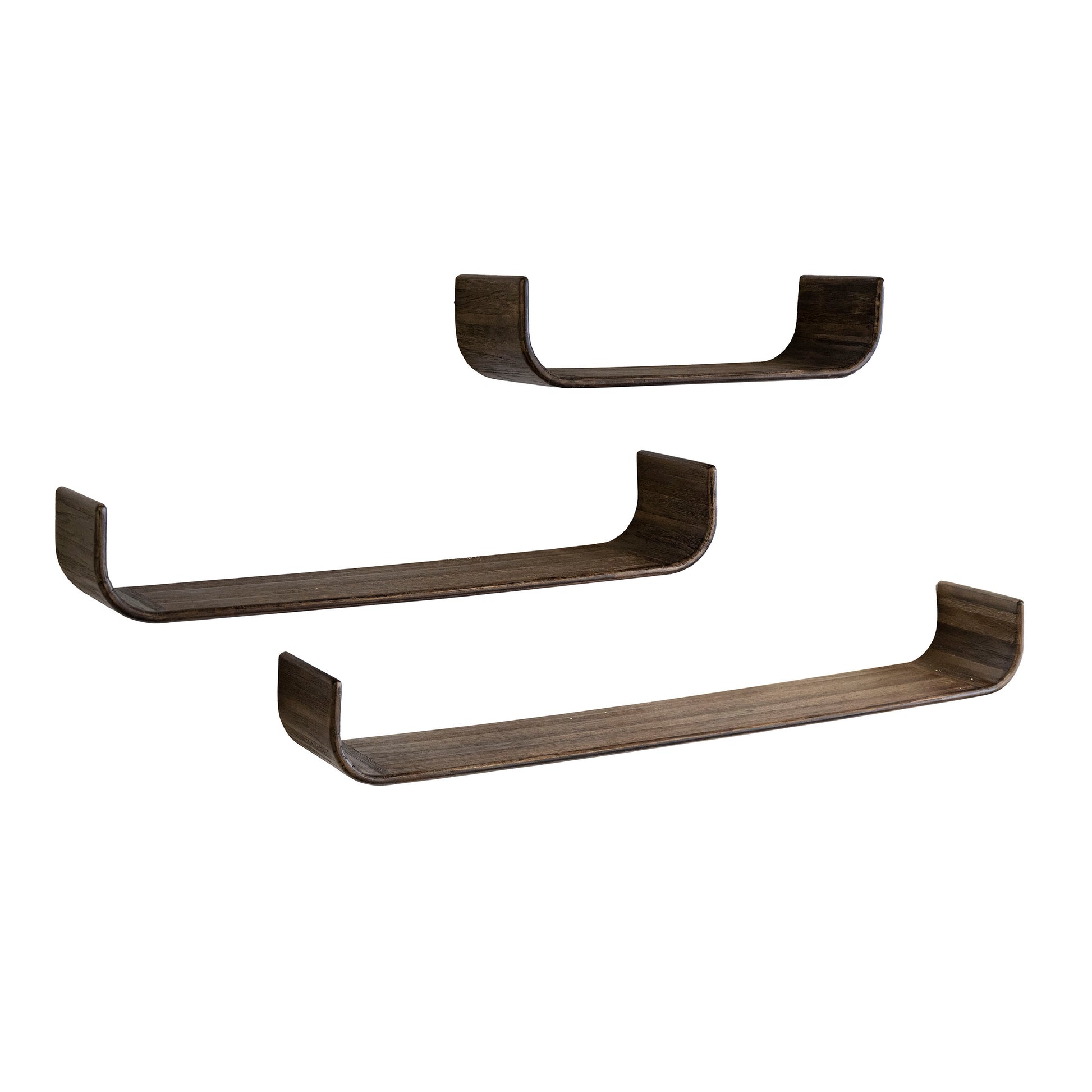 Wandplank Maya Teak U-shape set van 3 / Massief teak espresso – afbeelding 2