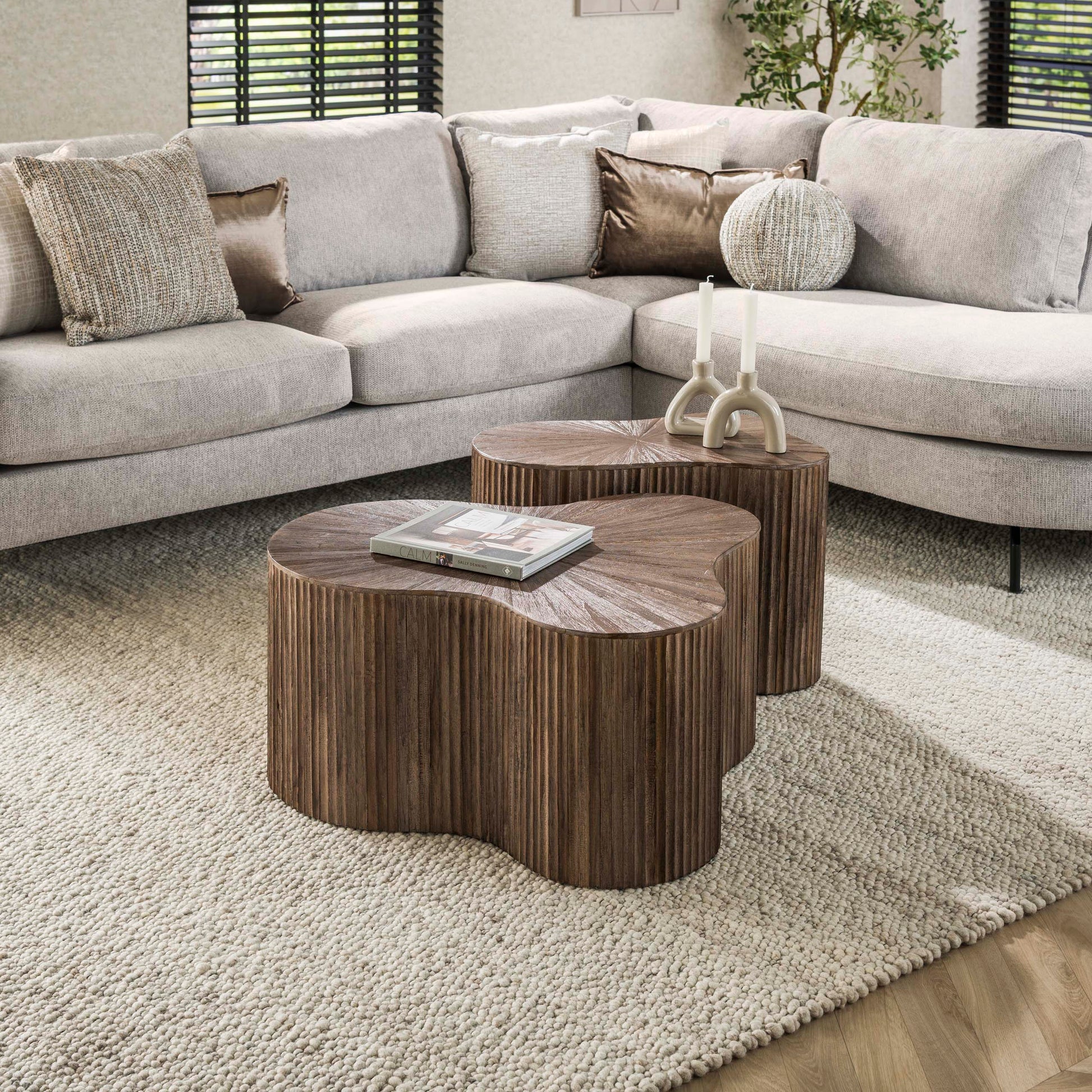 Salontafel Maya Teak shamrock set van 2 / Massief teak espresso – afbeelding 2