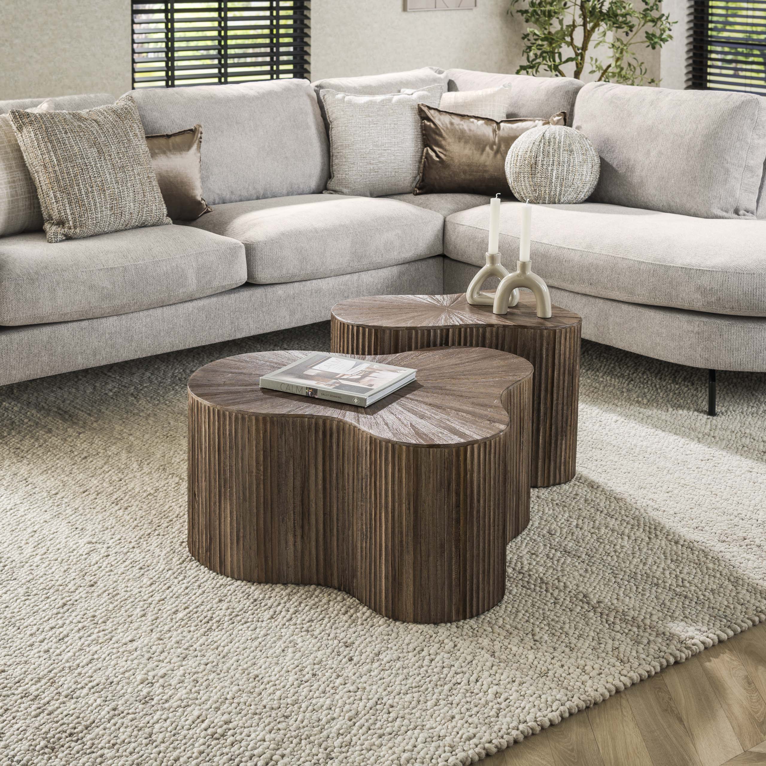 Salontafel Maya Teak shamrock set van 2 / Massief teak espresso – afbeelding 2