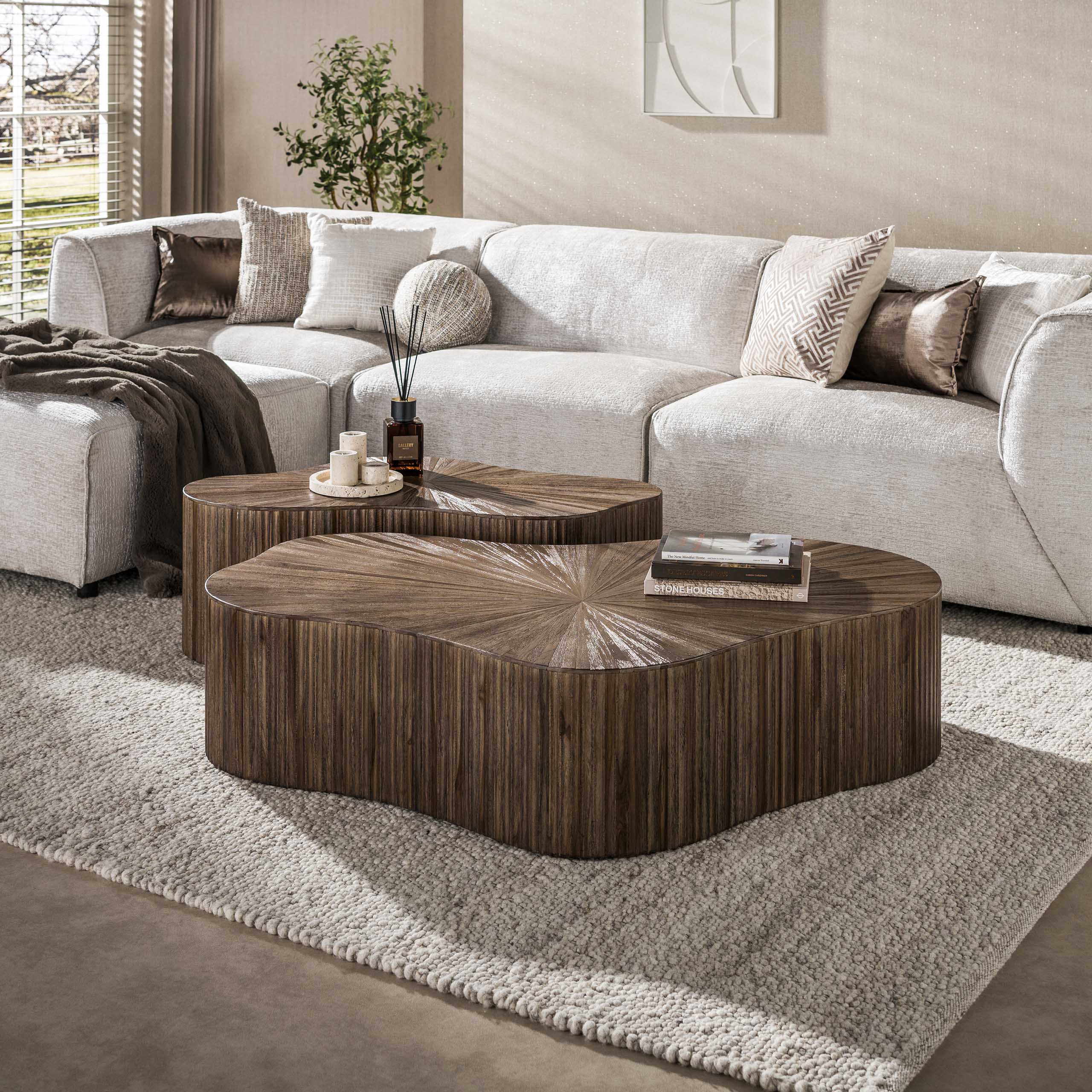 Salontafel Maya Teak XL shamrock set van 2 / Massief teak espresso – afbeelding 1