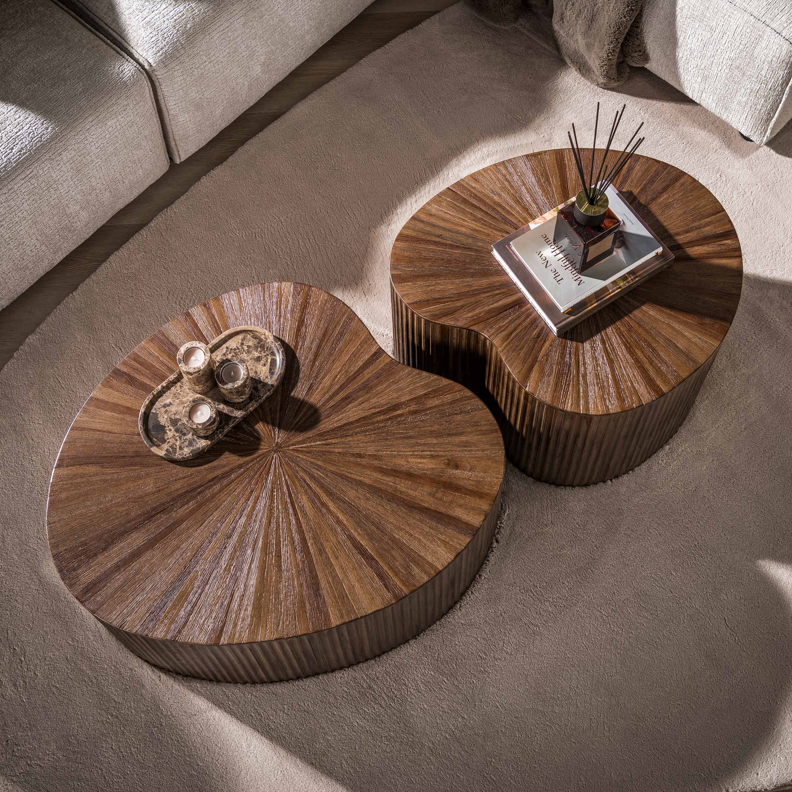 Salontafel Maya Teak niervormig set van 2 / Massief teak espresso – afbeelding 2