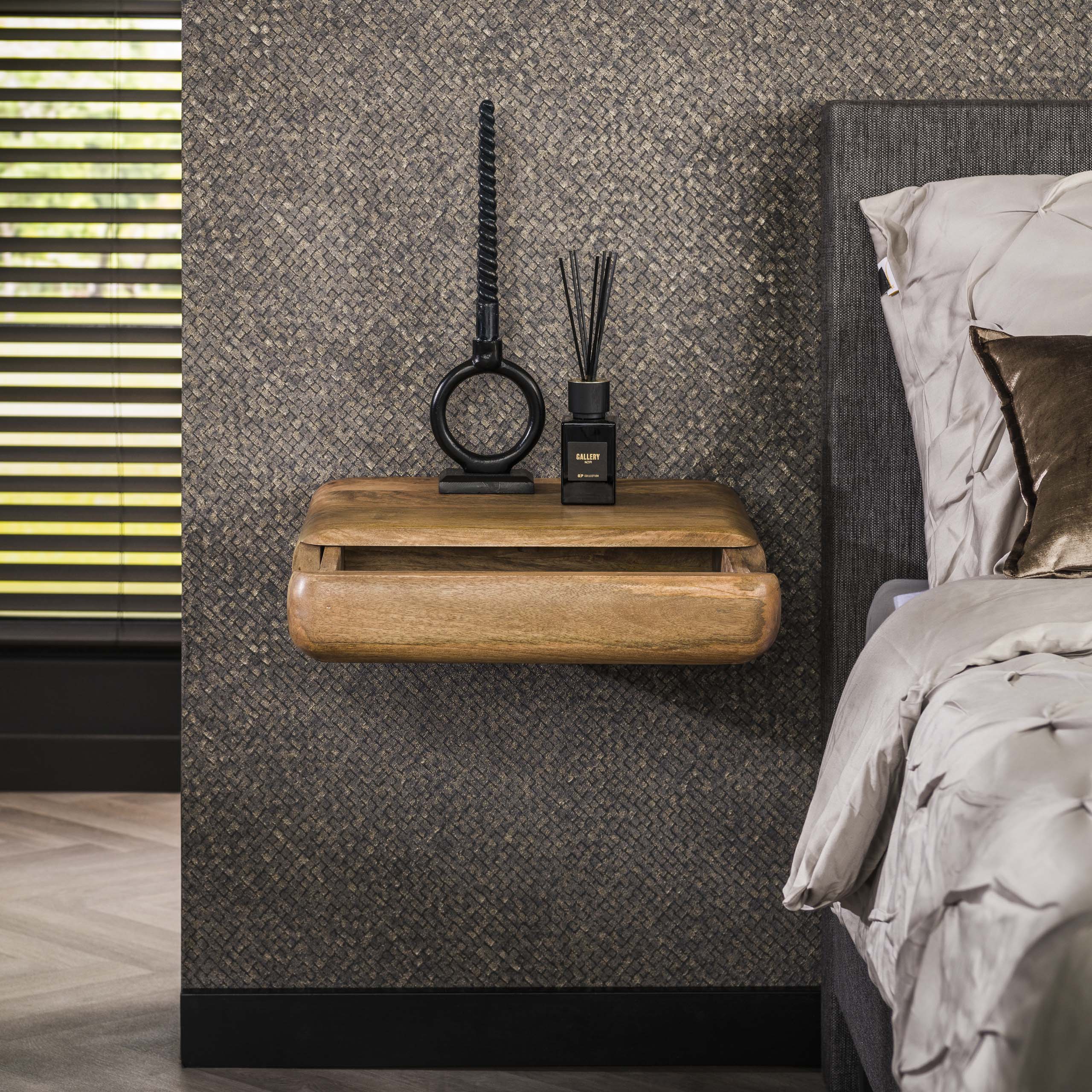 Nachtkastje Sleek zwevend 1 lade / Massief mango zand – afbeelding 2