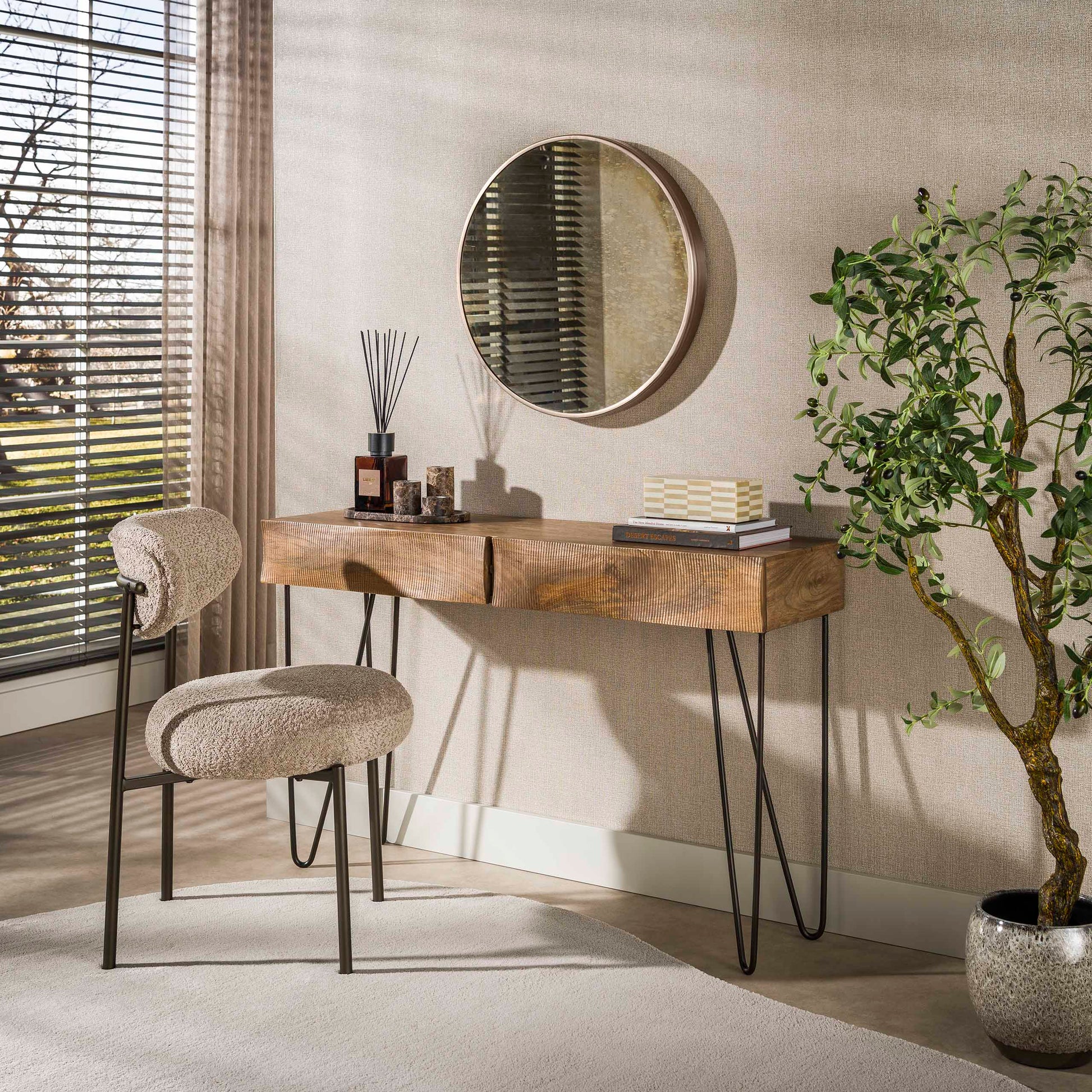 Hal-/kaptafel Ocean 2 lades / Massief mango zand – afbeelding 1