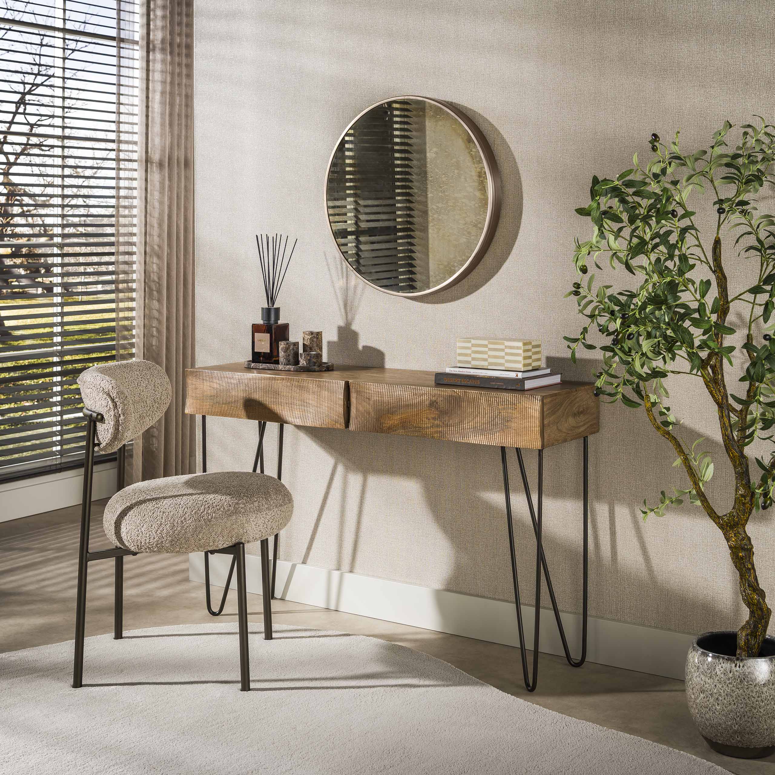Hal-/kaptafel Ocean 2 lades / Massief mango zand – afbeelding 1