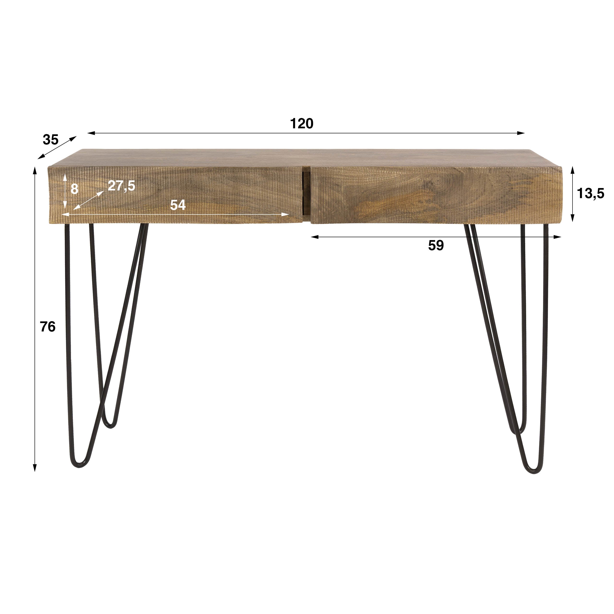Hal-/kaptafel Ocean 2 lades / Massief mango zand – afbeelding 5