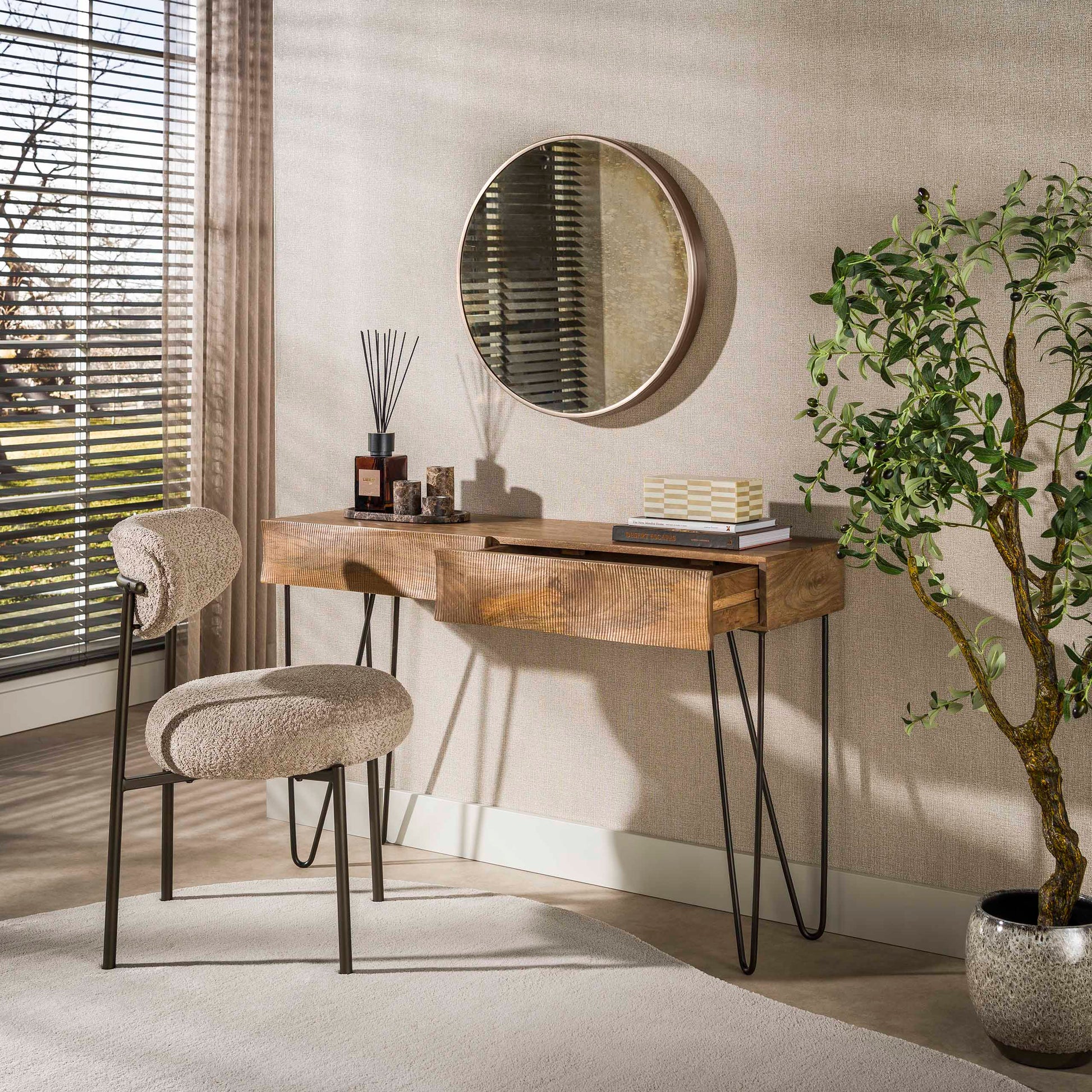 Hal-/kaptafel Ocean 2 lades / Massief mango zand – afbeelding 2