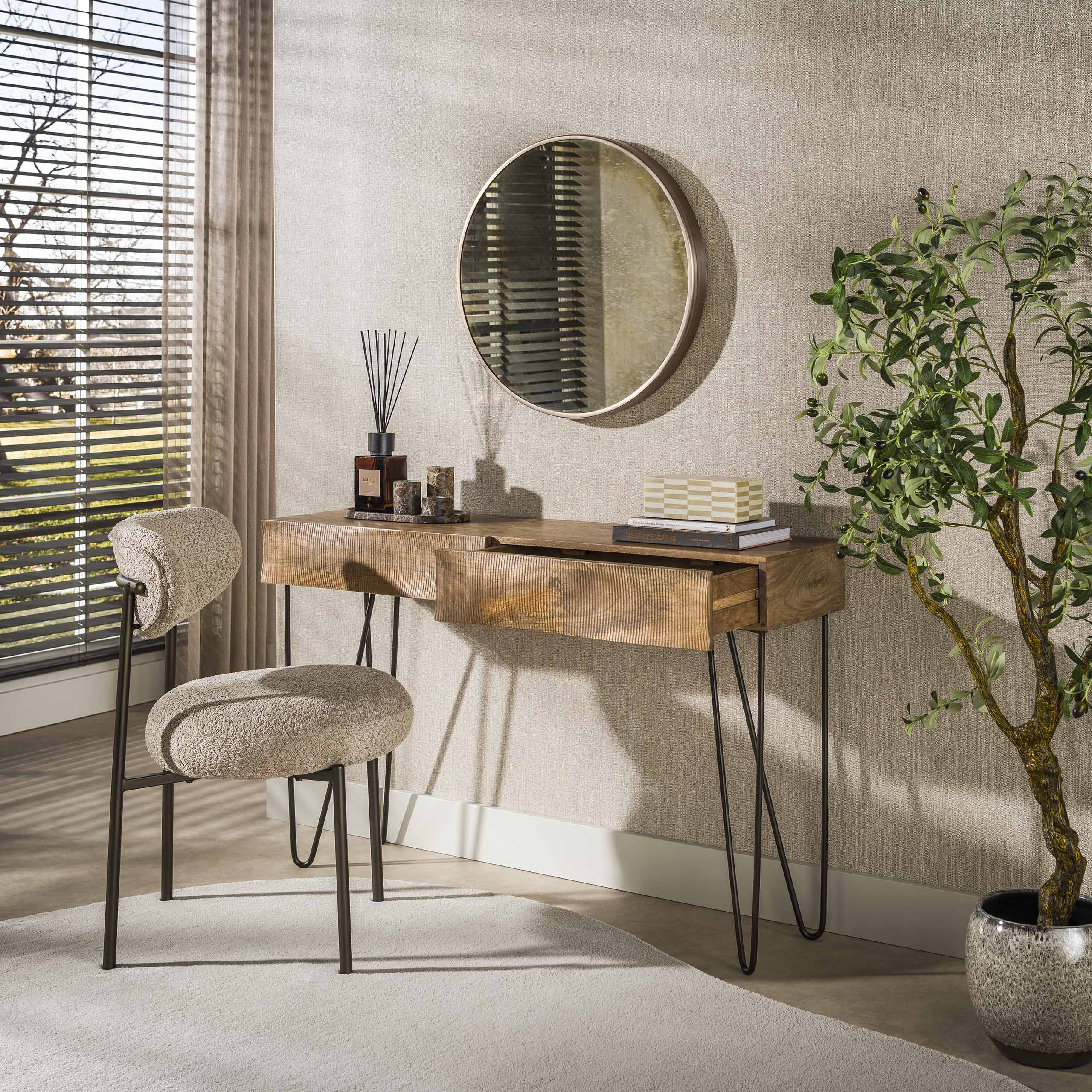 Hal-/kaptafel Ocean 2 lades / Massief mango zand – afbeelding 2