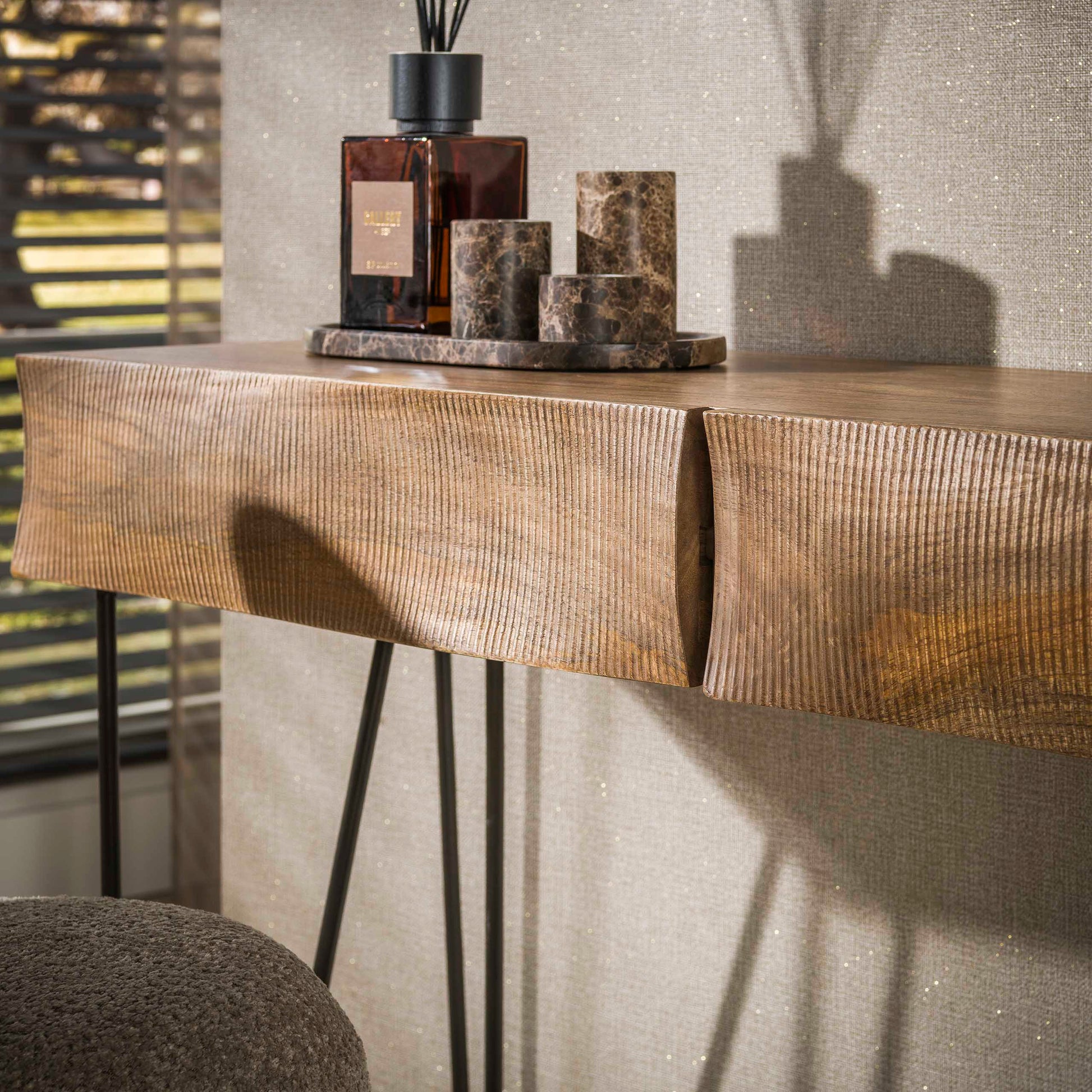 Hal-/kaptafel Ocean 2 lades / Massief mango zand – afbeelding 3