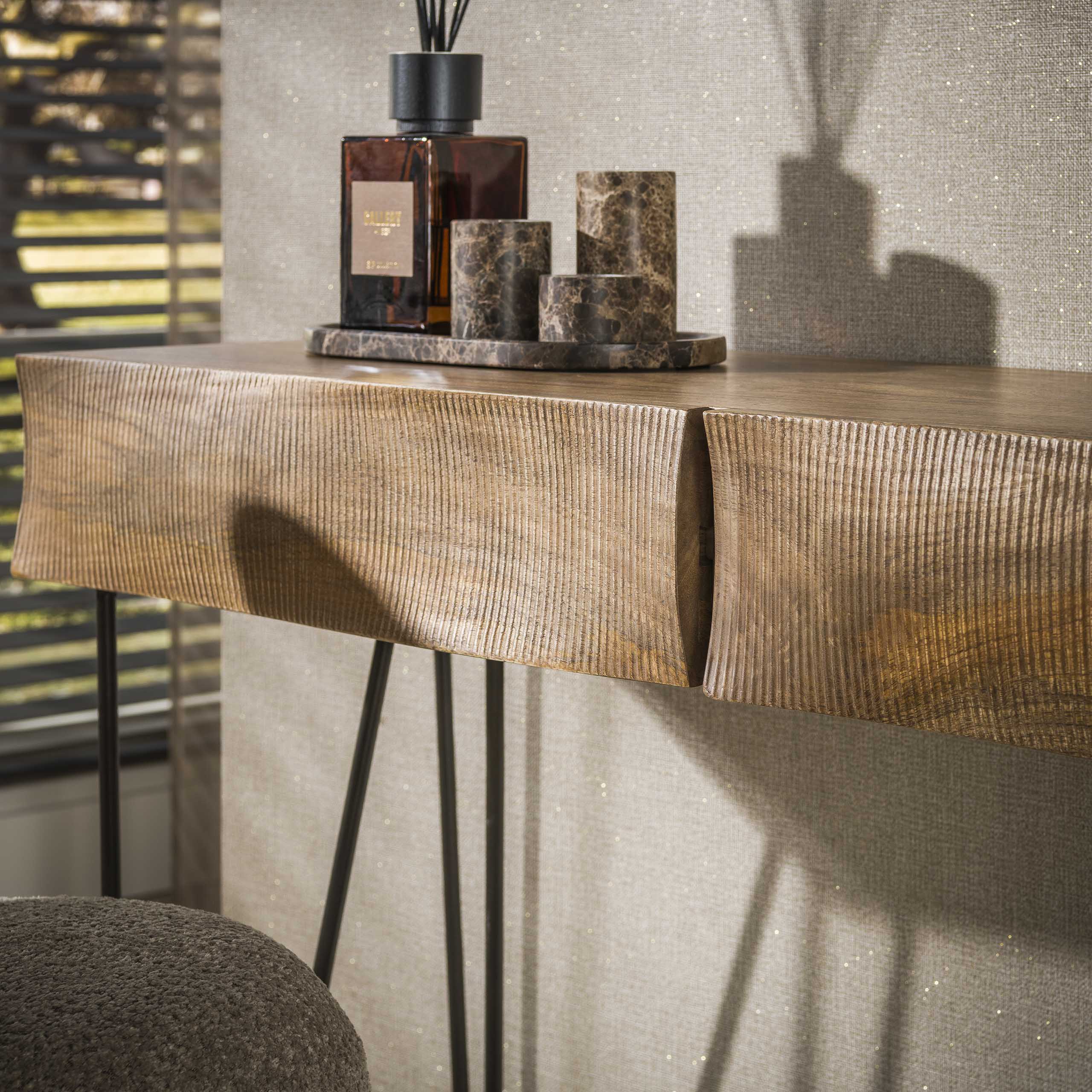 Hal-/kaptafel Ocean 2 lades / Massief mango zand – afbeelding 3