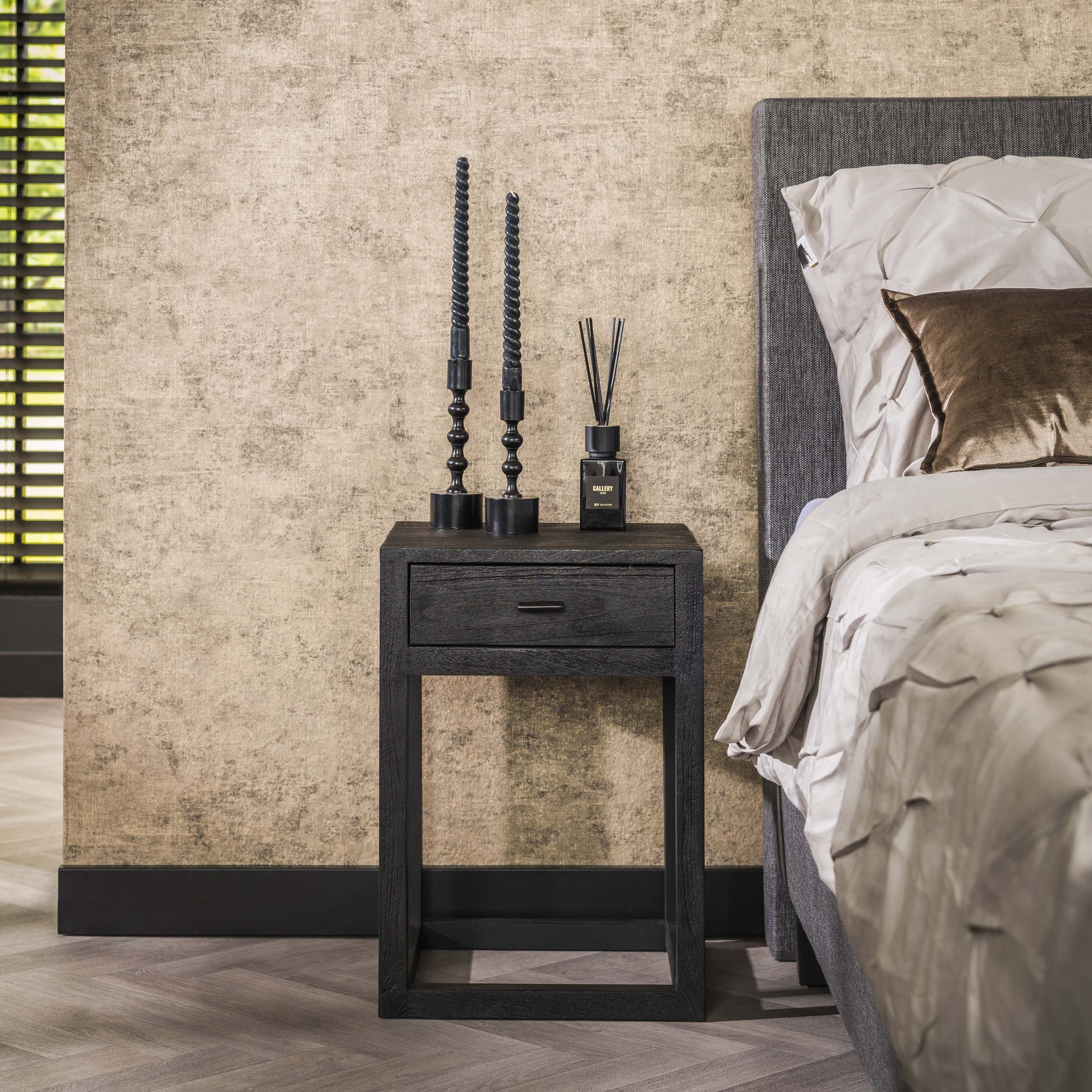 Nachtkastje Black Square 1 lade / Massief acacia zwart – afbeelding 1