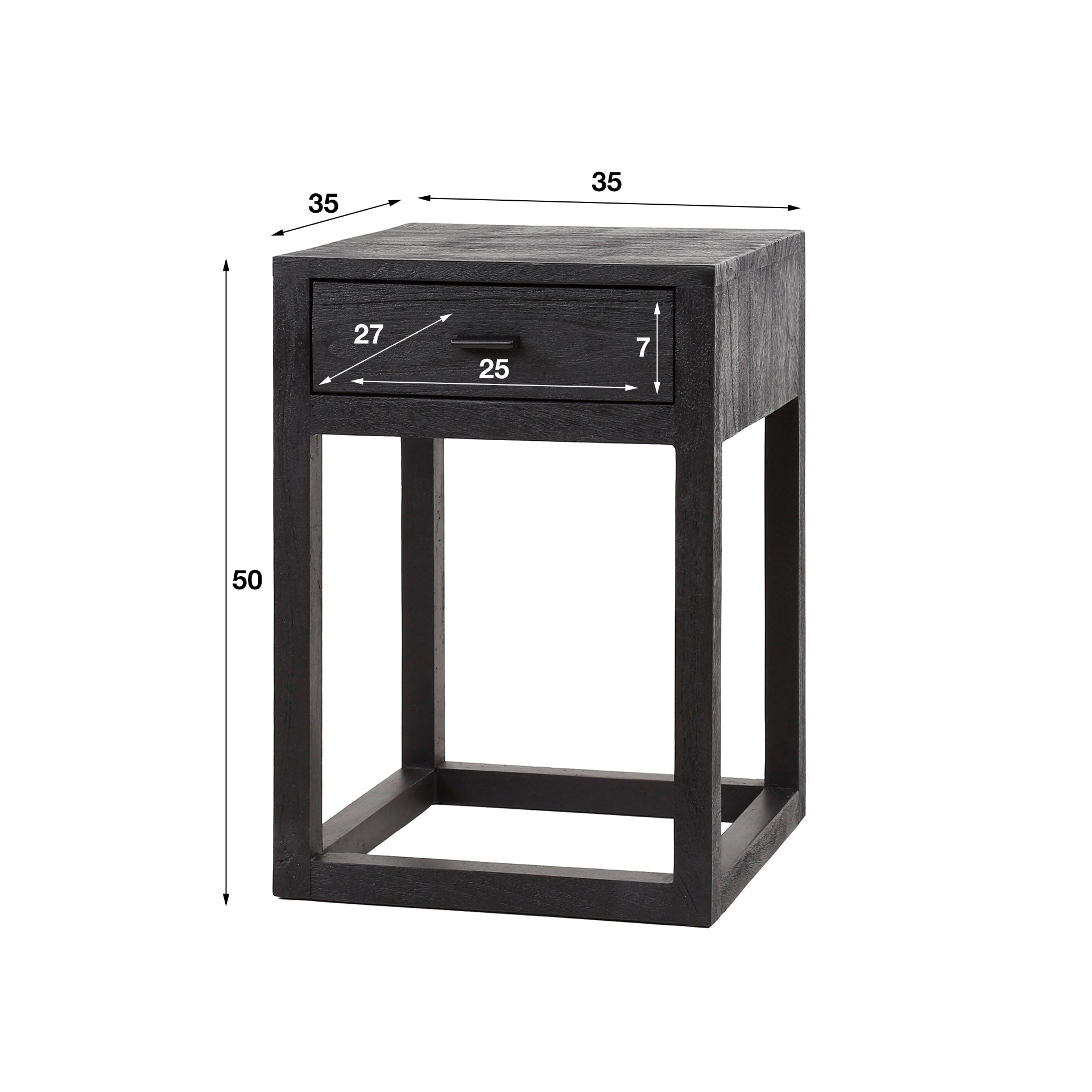 Nachtkastje Black Square 1 lade / Massief acacia zwart – afbeelding 5