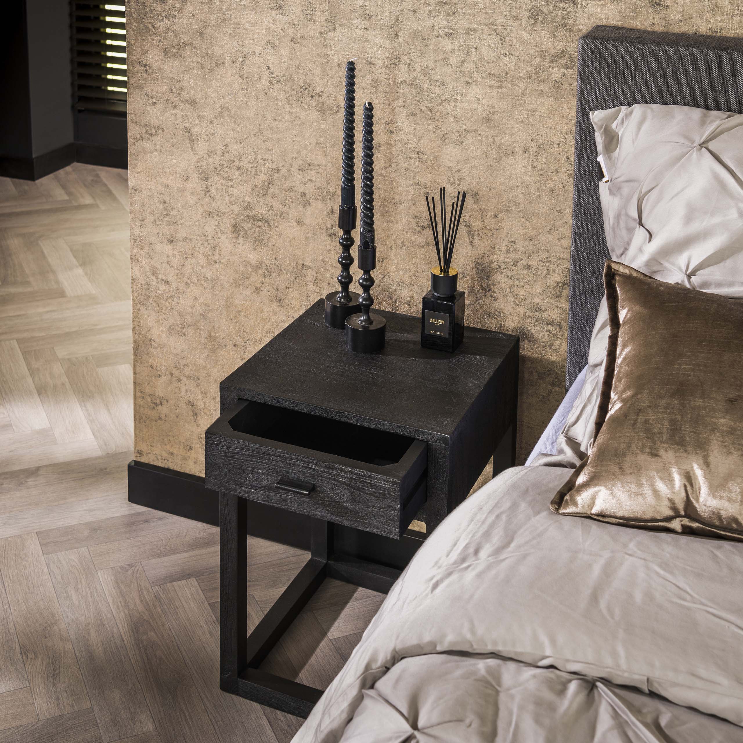 Nachtkastje Black Square 1 lade / Massief acacia zwart – afbeelding 3