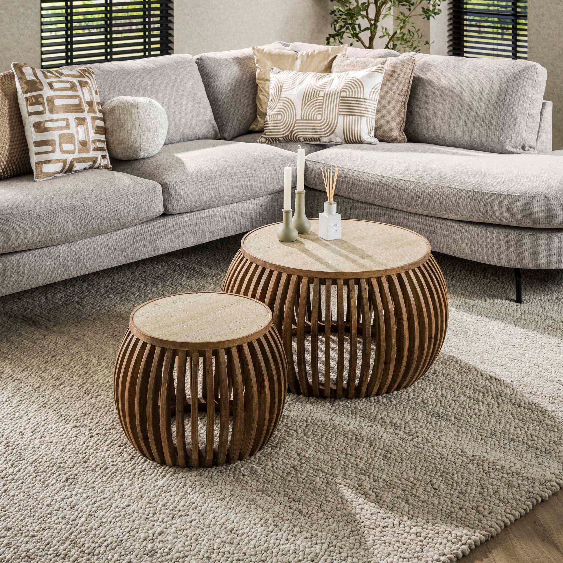 Salontafel Nuovo Curve set van 2 / Massief mango zand – afbeelding 1