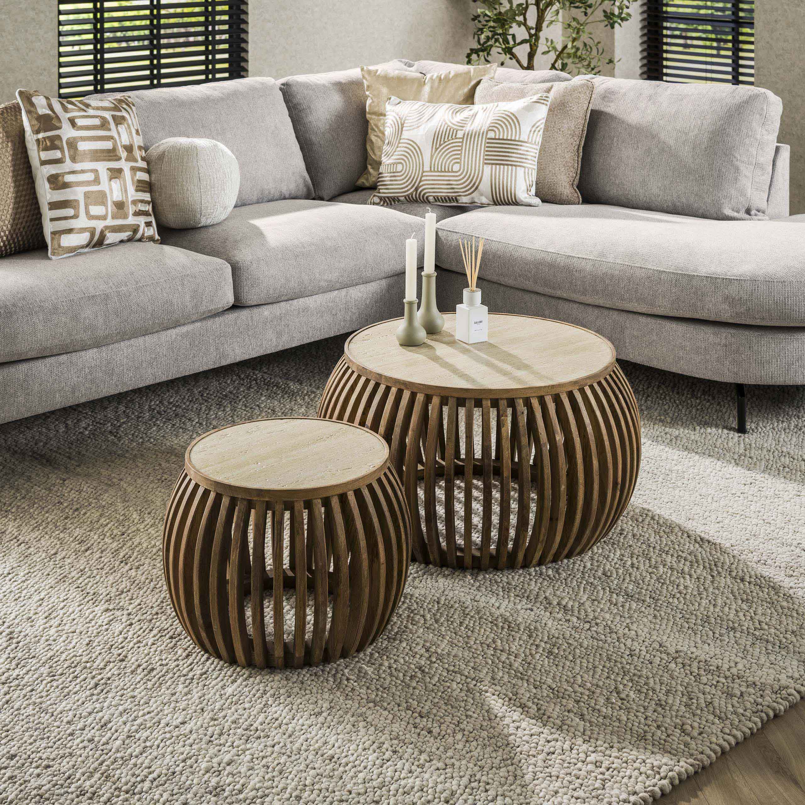 Salontafel Nuovo Curve set van 2 / Massief mango zand – afbeelding 1