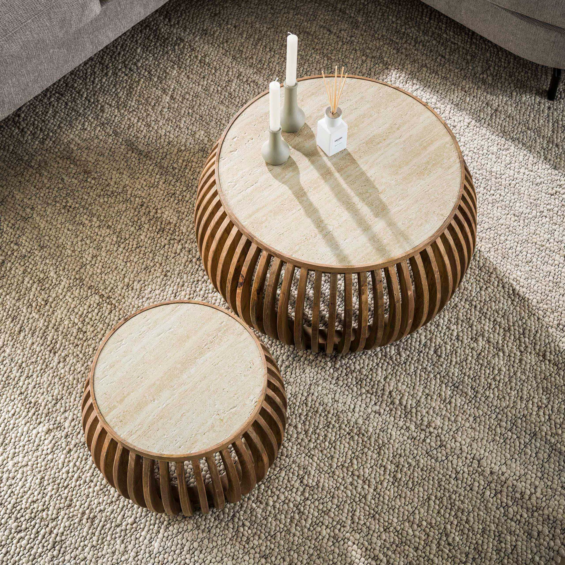 Salontafel Nuovo Curve set van 2 / Massief mango zand – afbeelding 2
