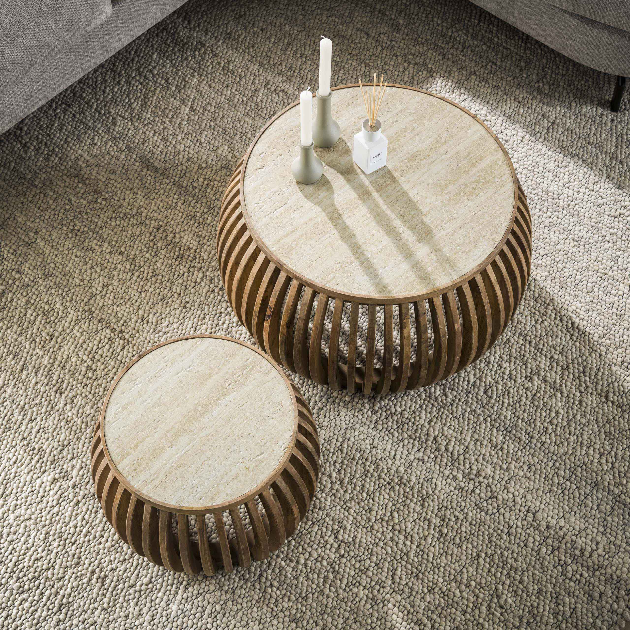 Salontafel Nuovo Curve set van 2 / Massief mango zand – afbeelding 2