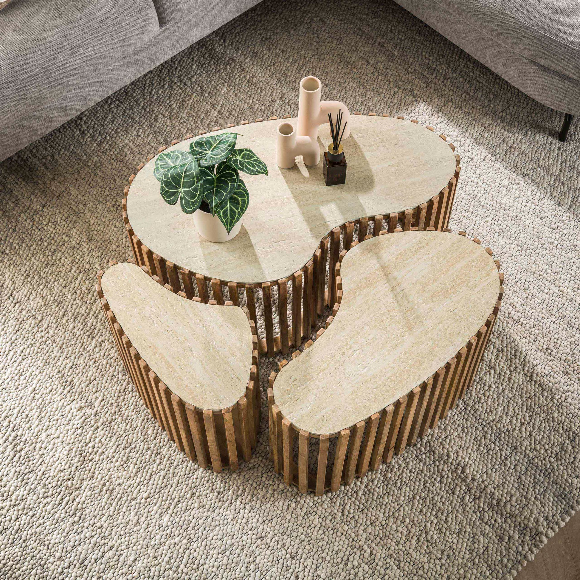 Salontafel Nuovo niervormig set van 3 / Massief mango zand – afbeelding 2