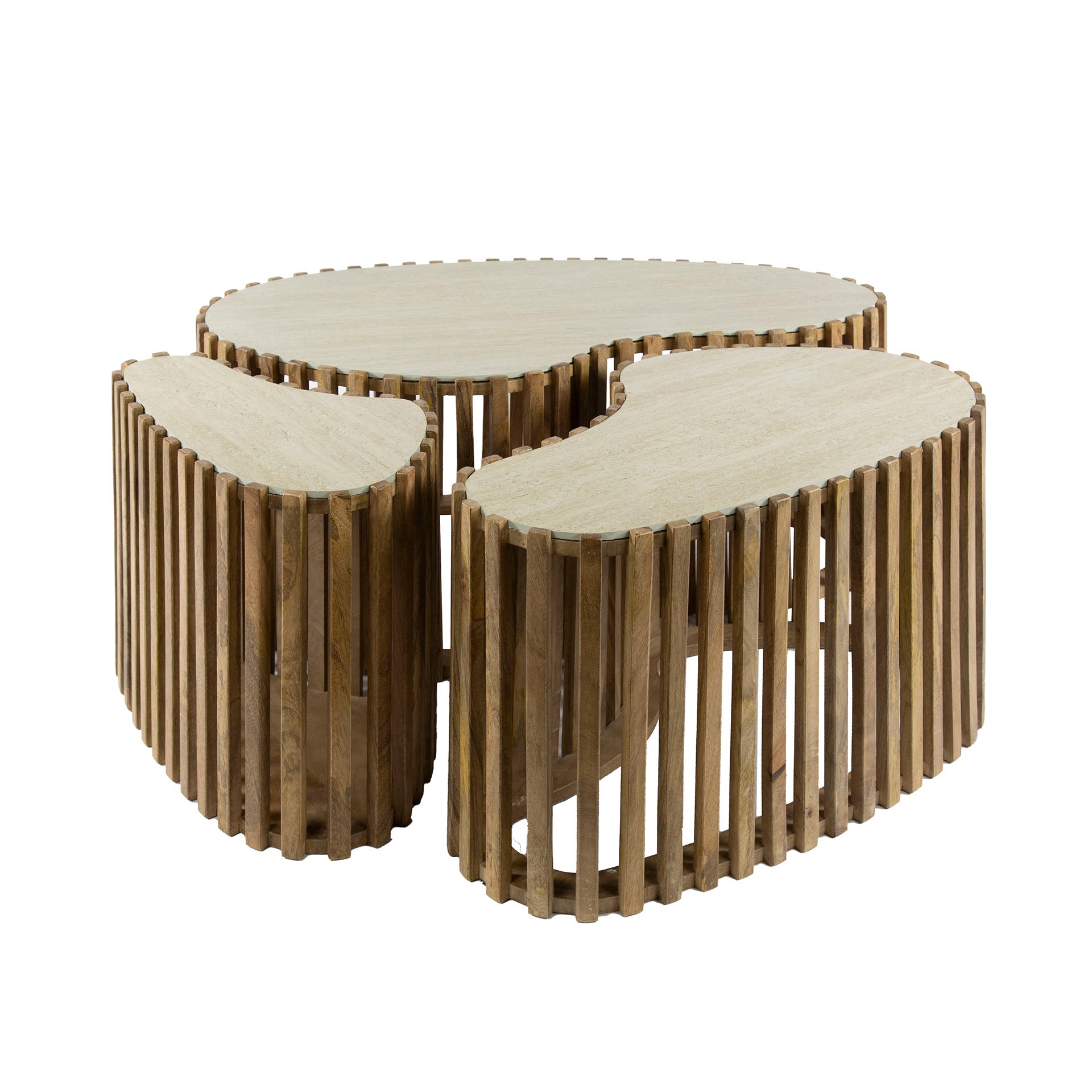 Salontafel Nuovo niervormig set van 3 / Massief mango zand – afbeelding 3