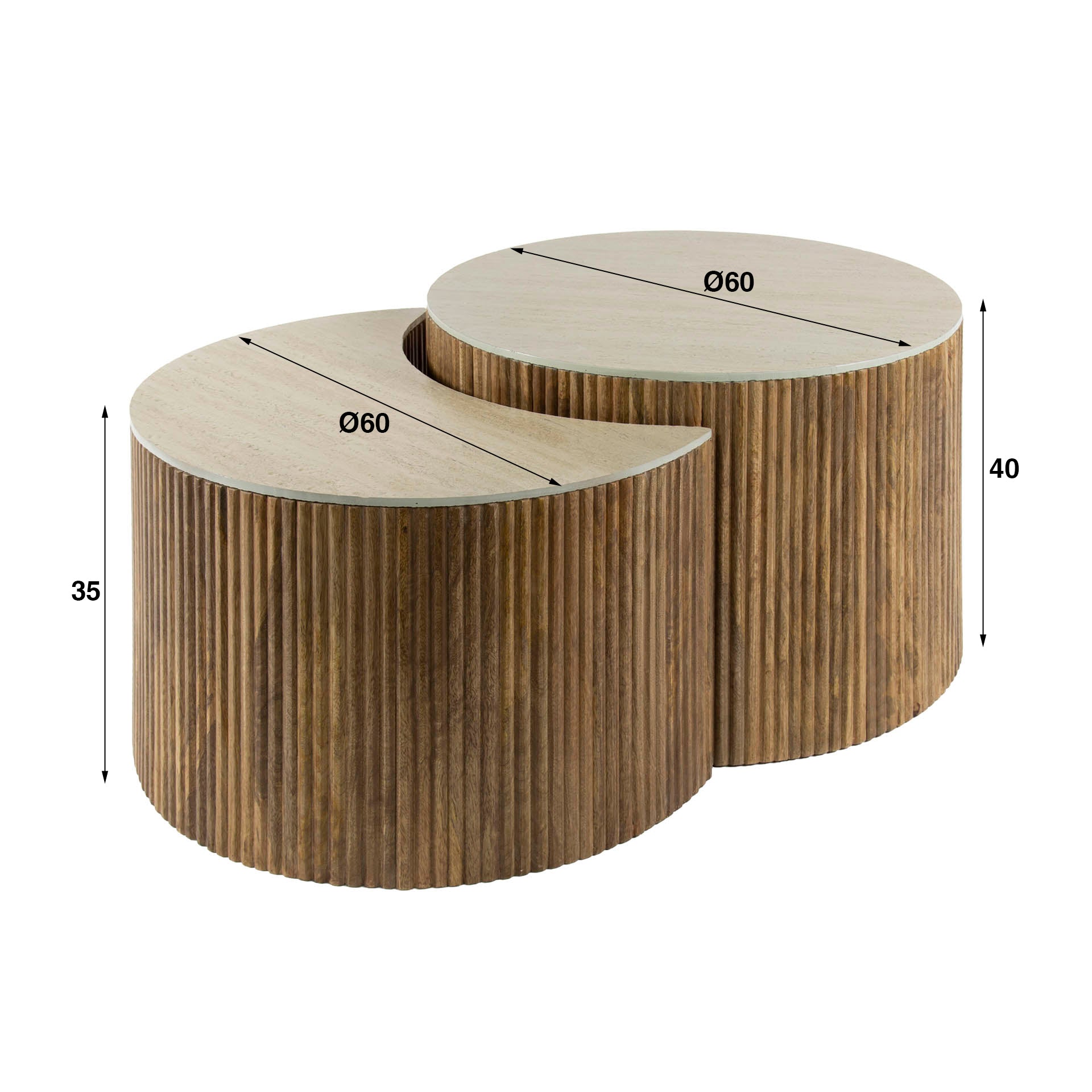 Salontafel Nuovo half rond set van 2 / Massief mango zand – afbeelding 4